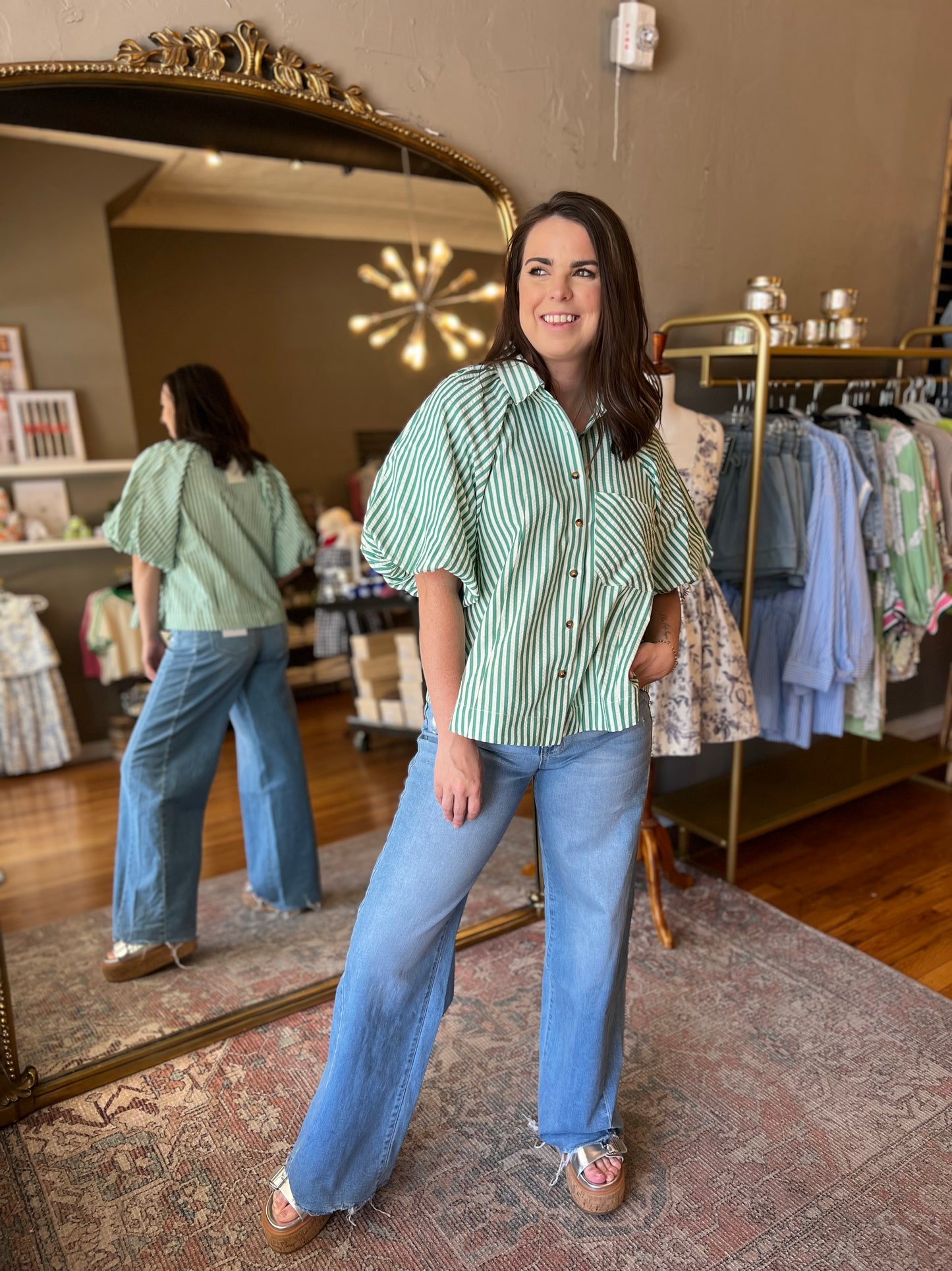 Green On Green Stripe Top