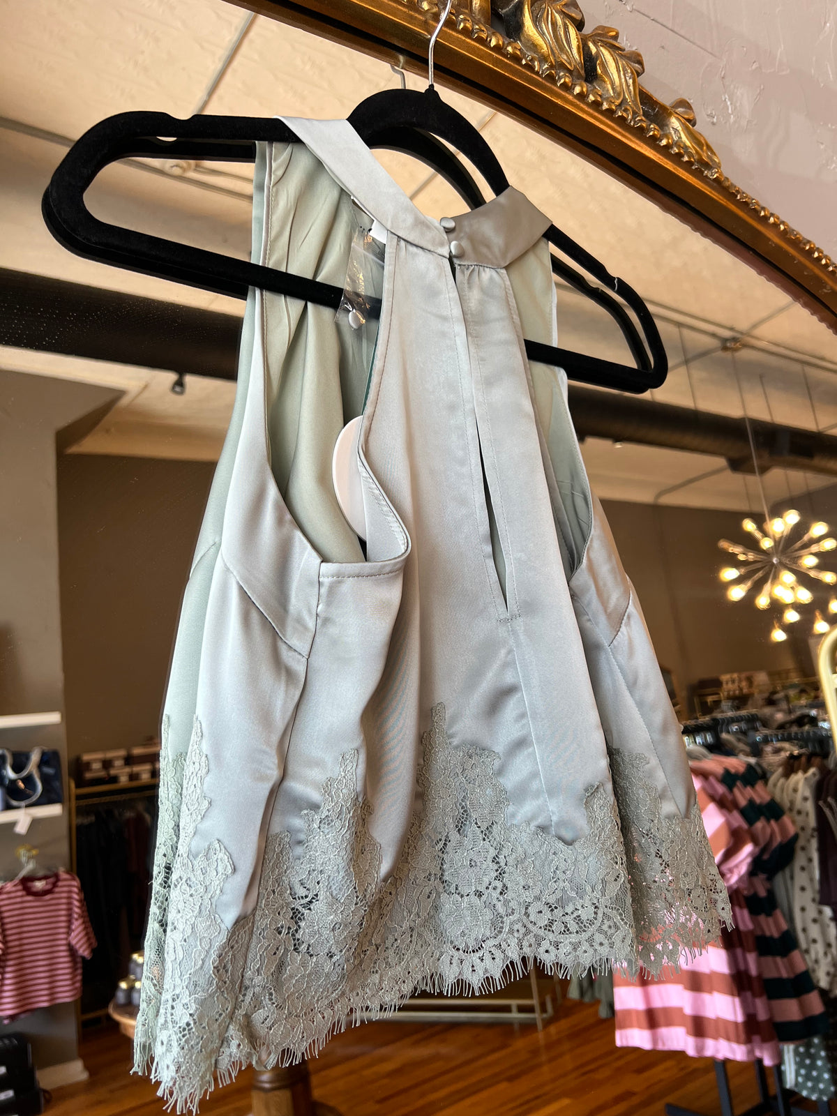 Sage Lace Trim Silky Top