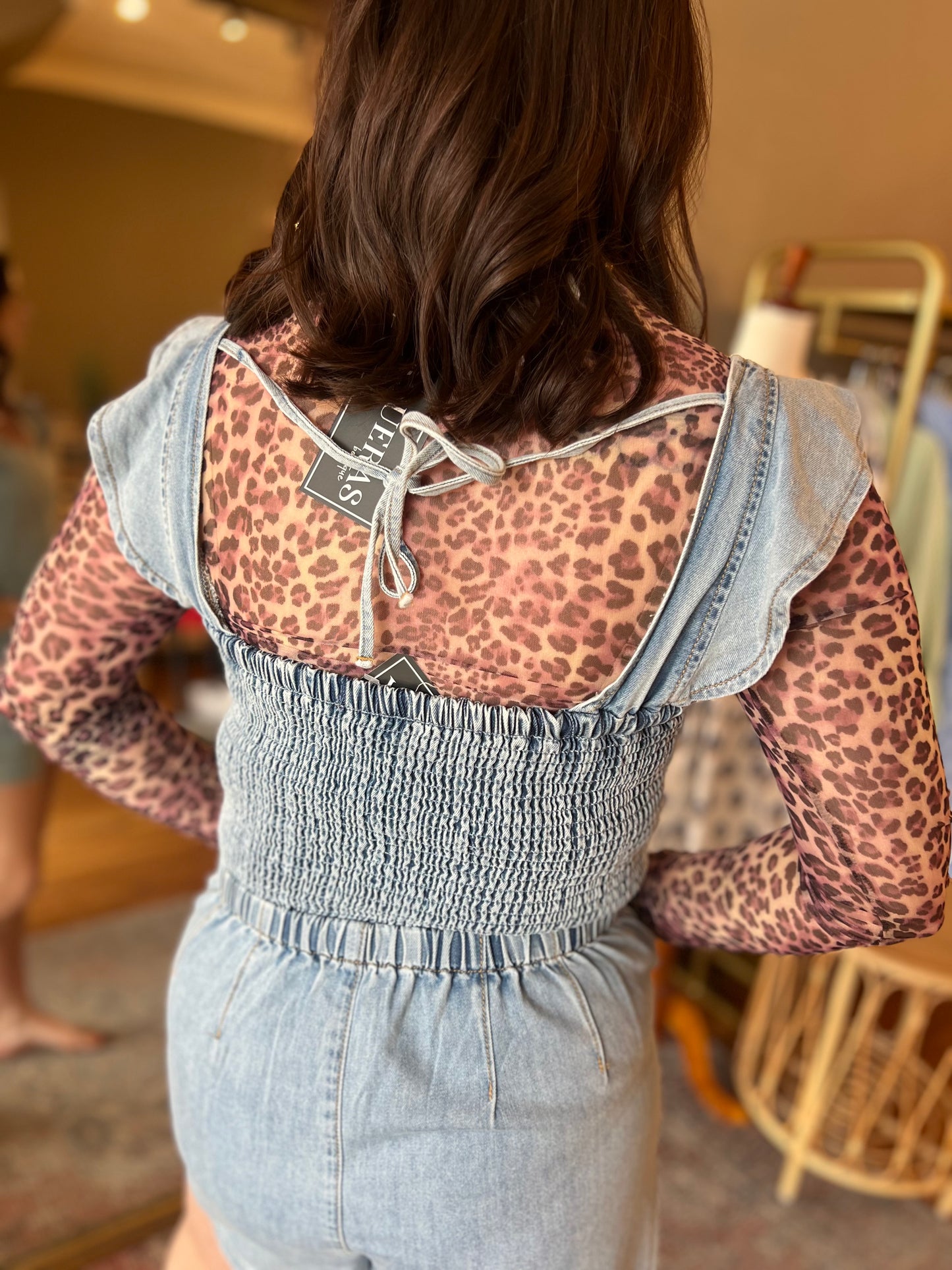 Denim Ruffle Sleeve Romper