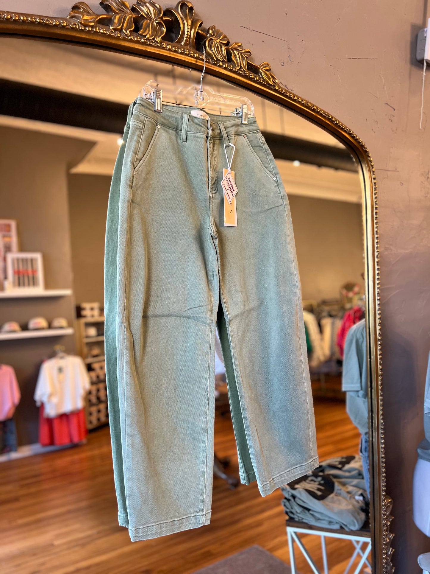 Olive High Rise Barrel Pant
