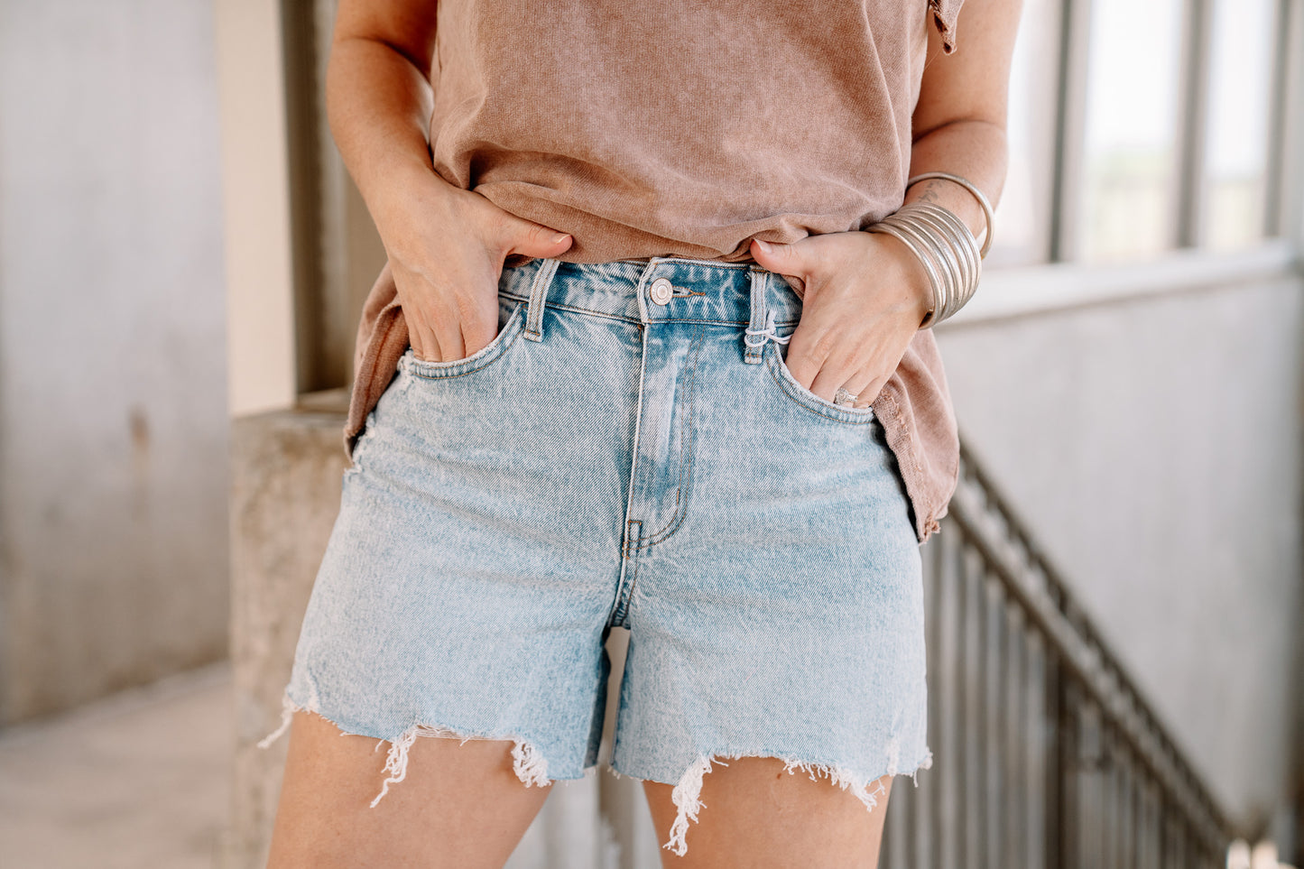 High Rise Raw Hem Shorts