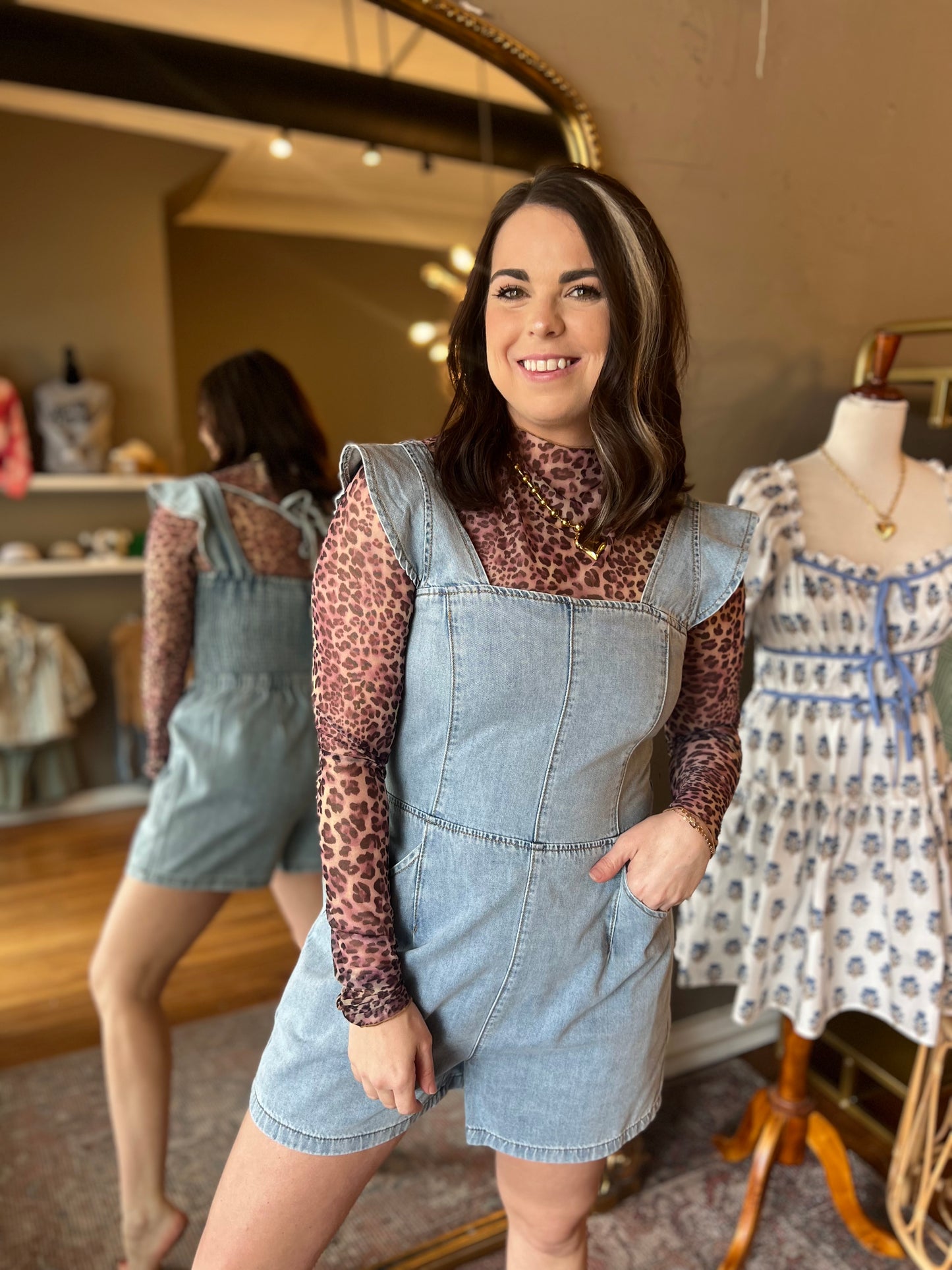 Denim Ruffle Sleeve Romper