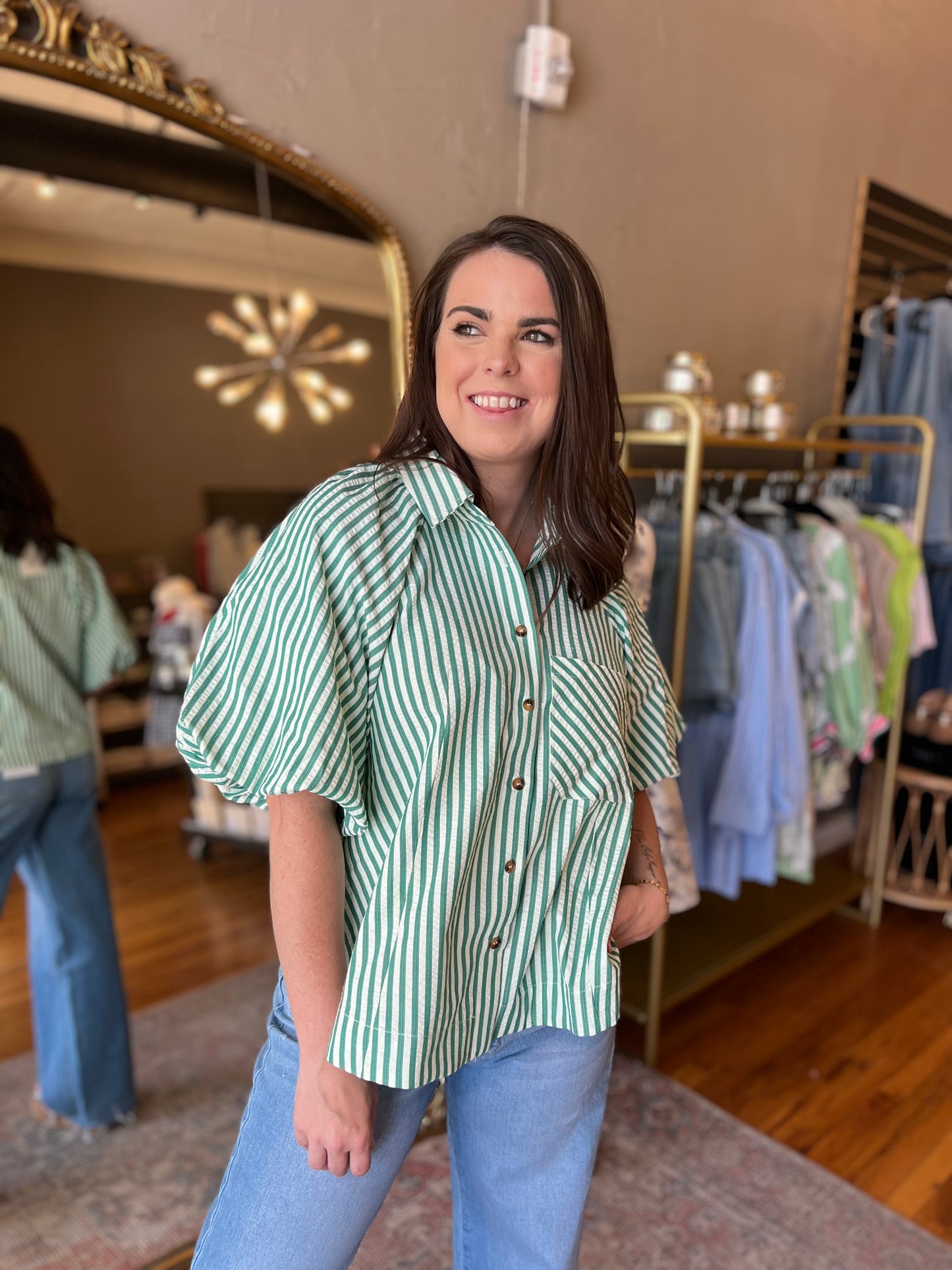Green On Green Stripe Top