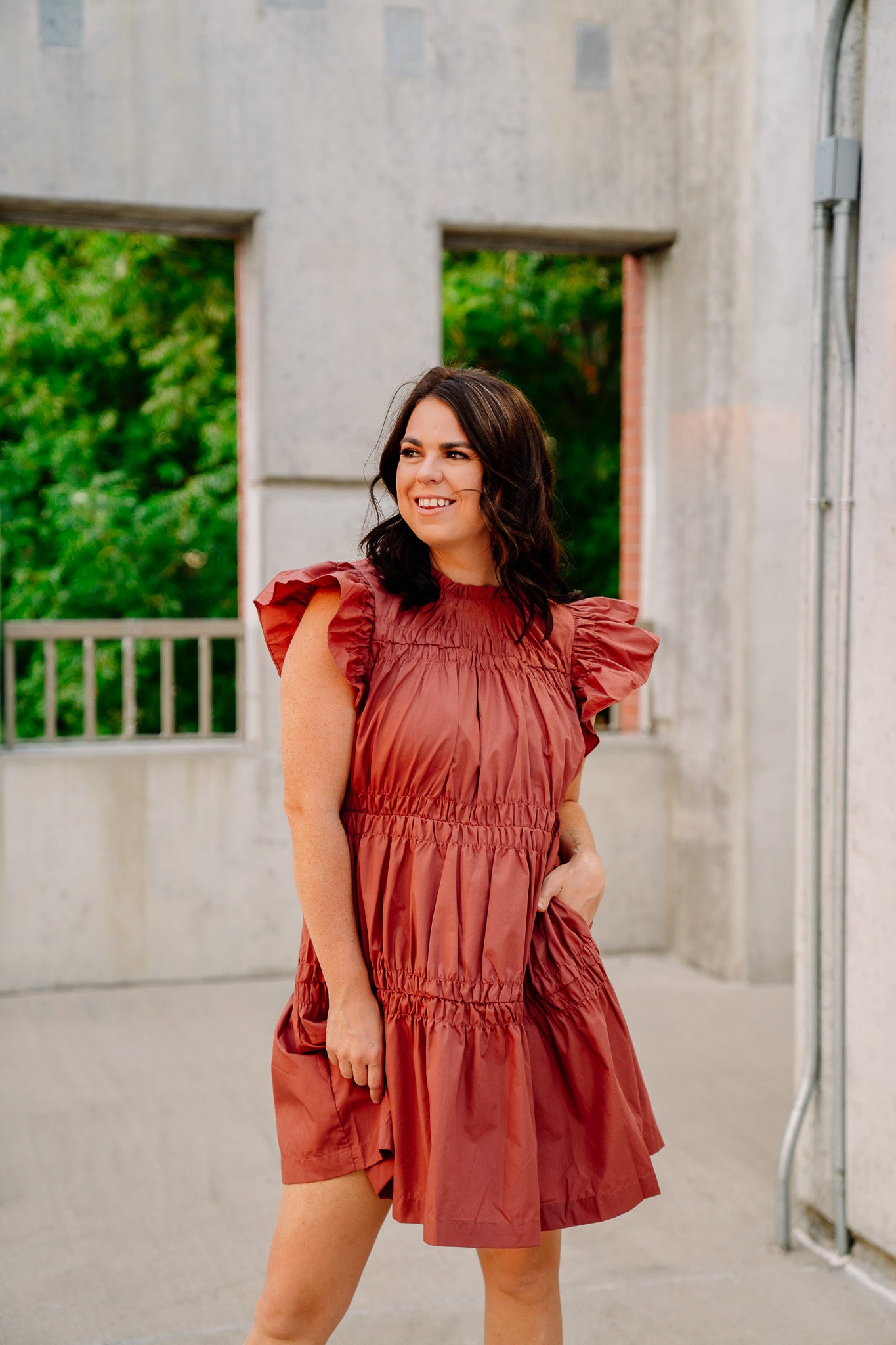 High Neck Ruffle Dress