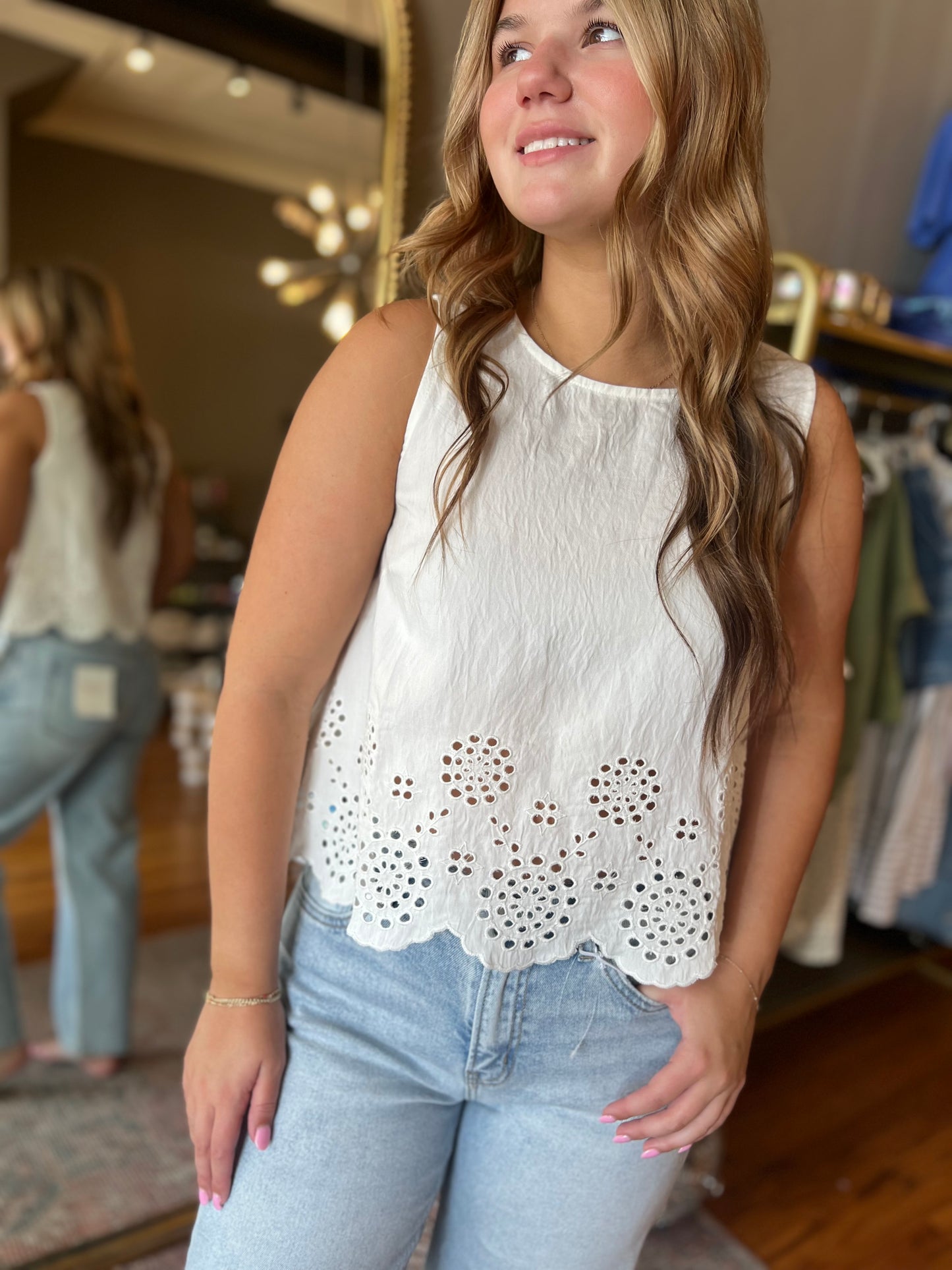 Eyelet Sleeveless Blouse