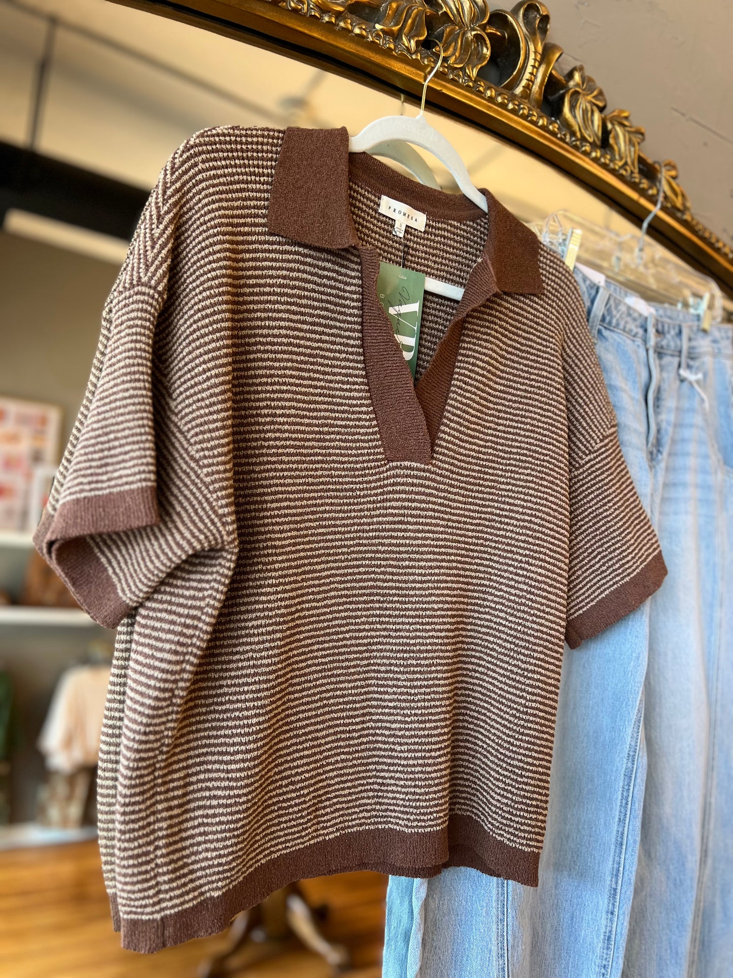 Brown Sand Split Neck Top