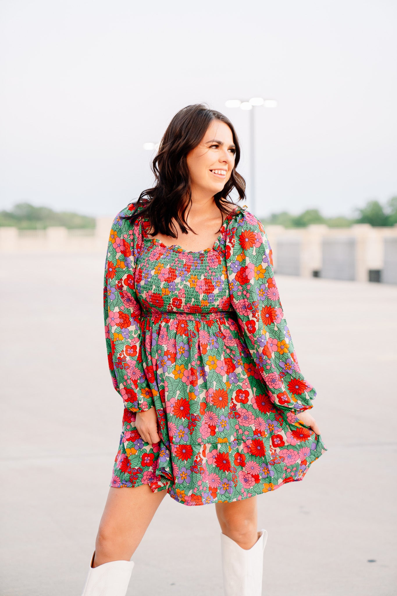 Floral Square Neck Dress