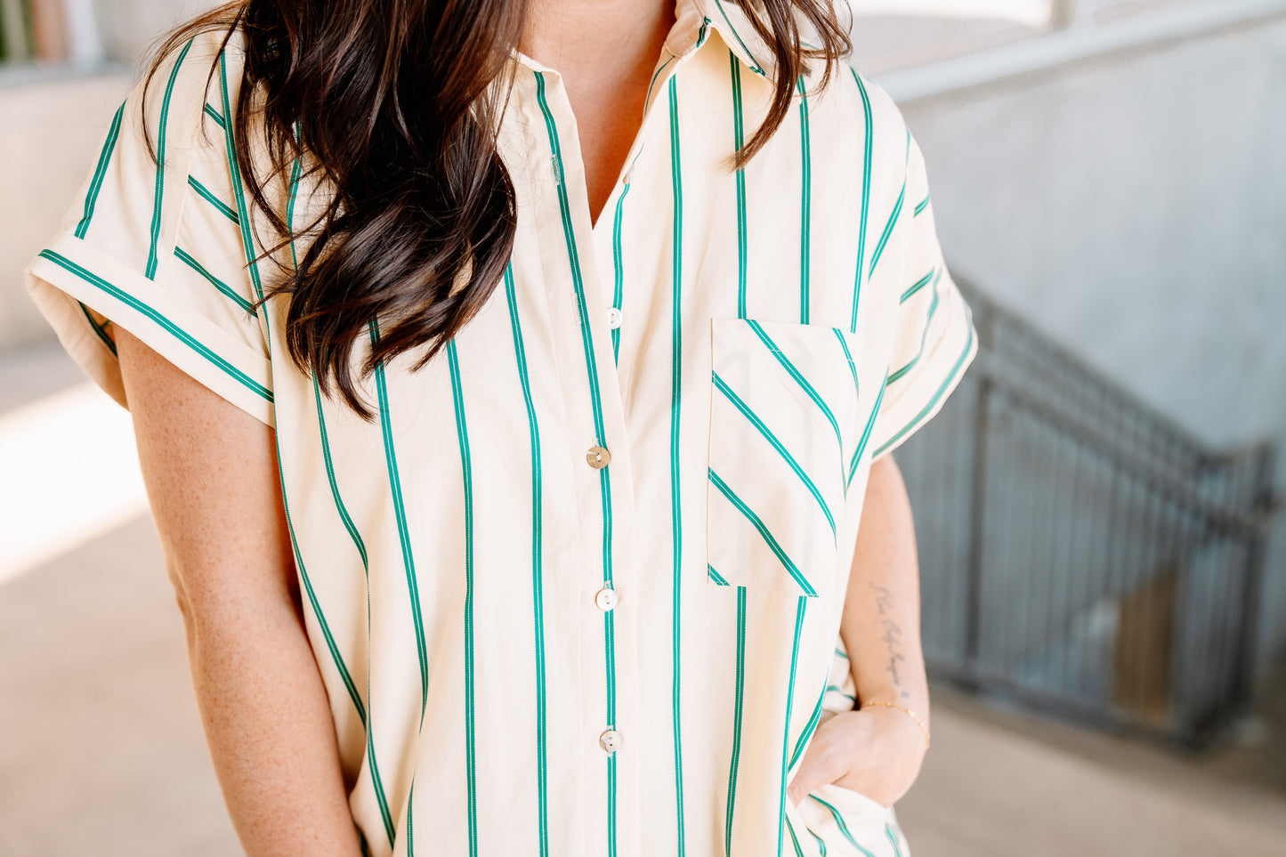 Green Stripe Shirt Dress