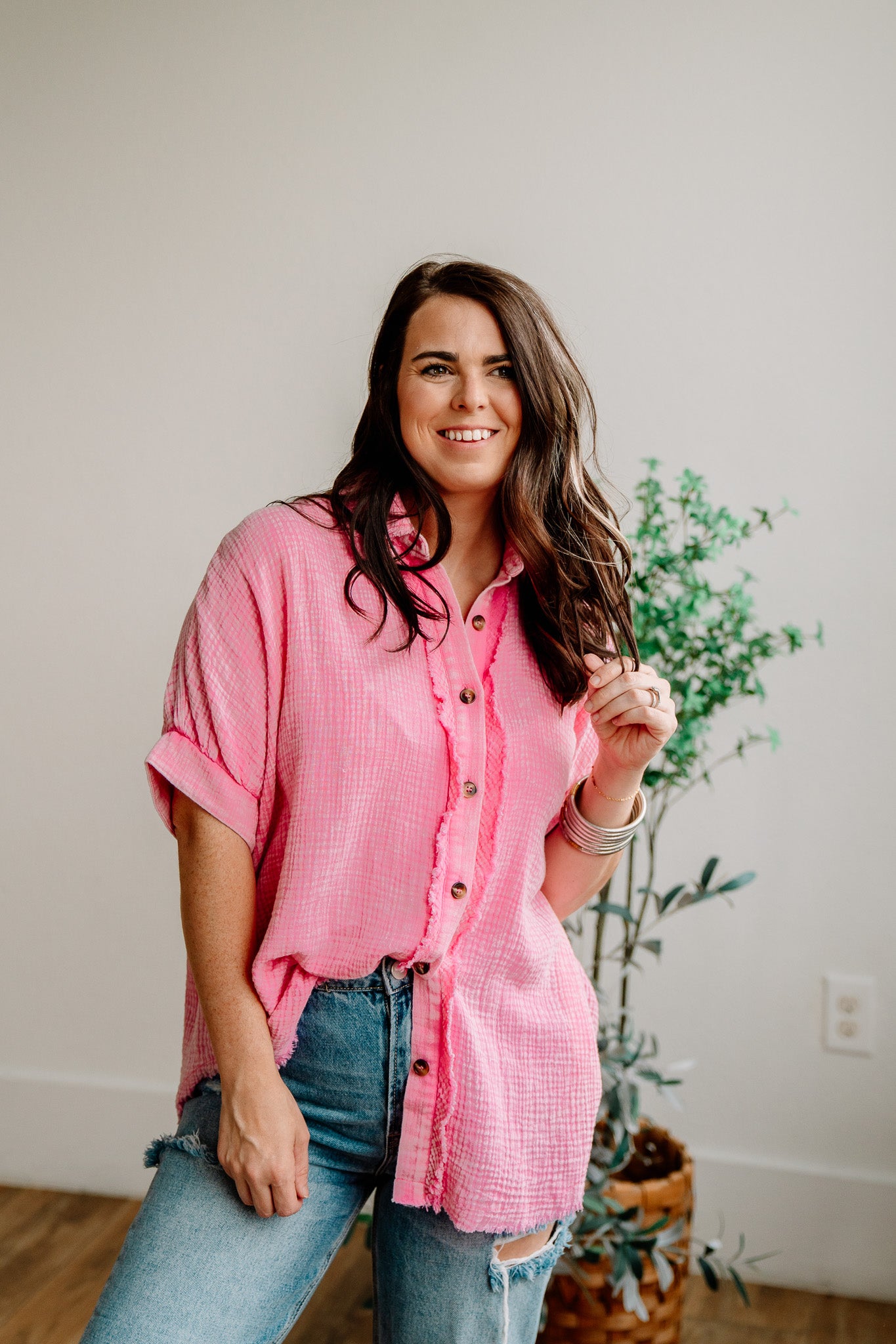 Mineral Washed Button Top