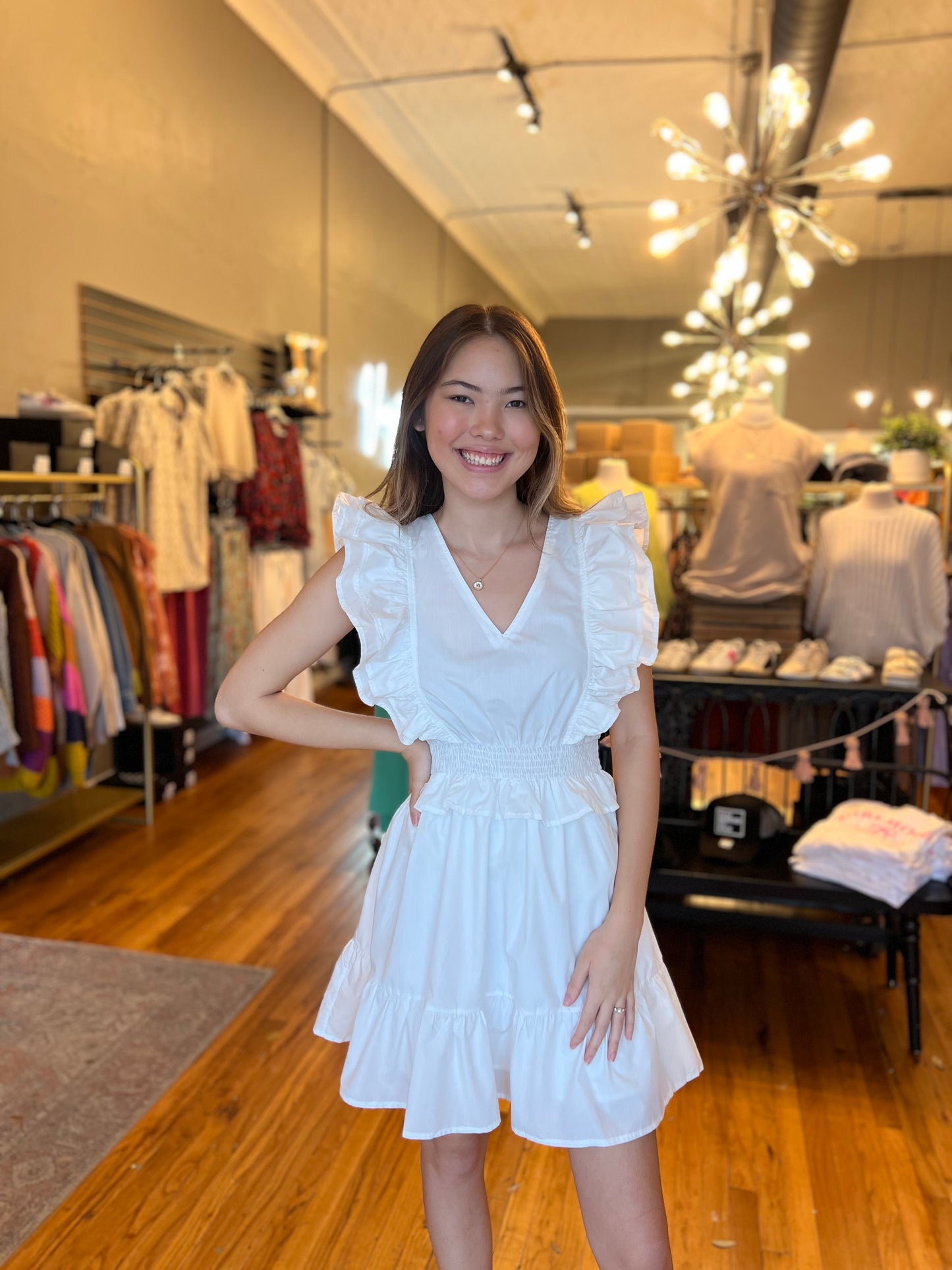 Fresh White Ruffled Dress