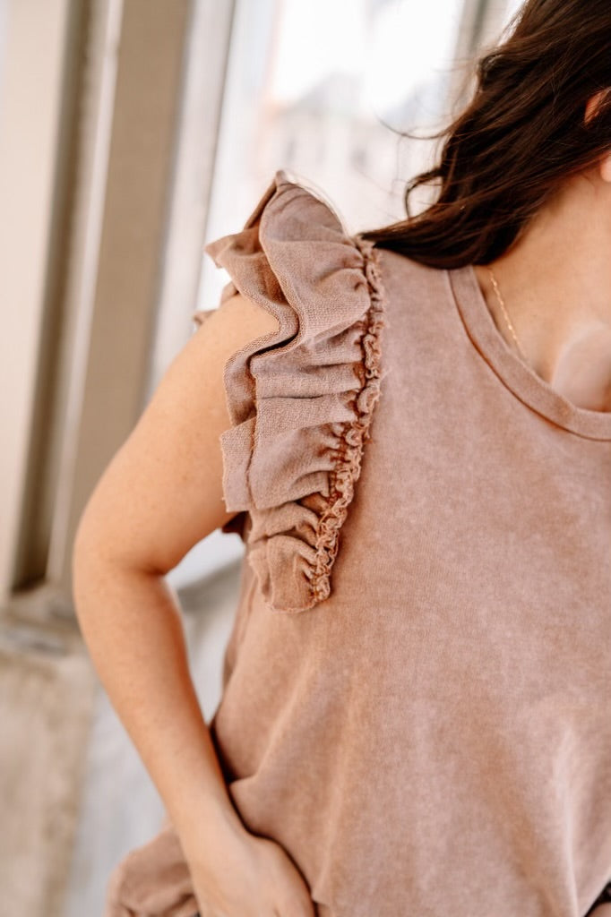 Acid Wash Ruffle Top