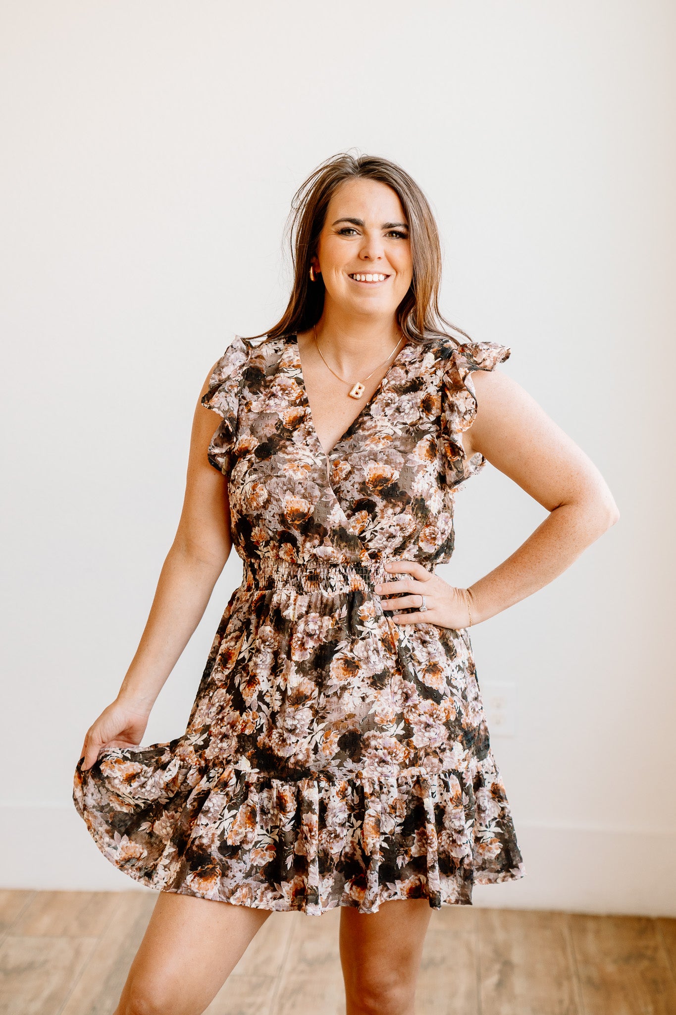 Mocha Dip Floral Dress