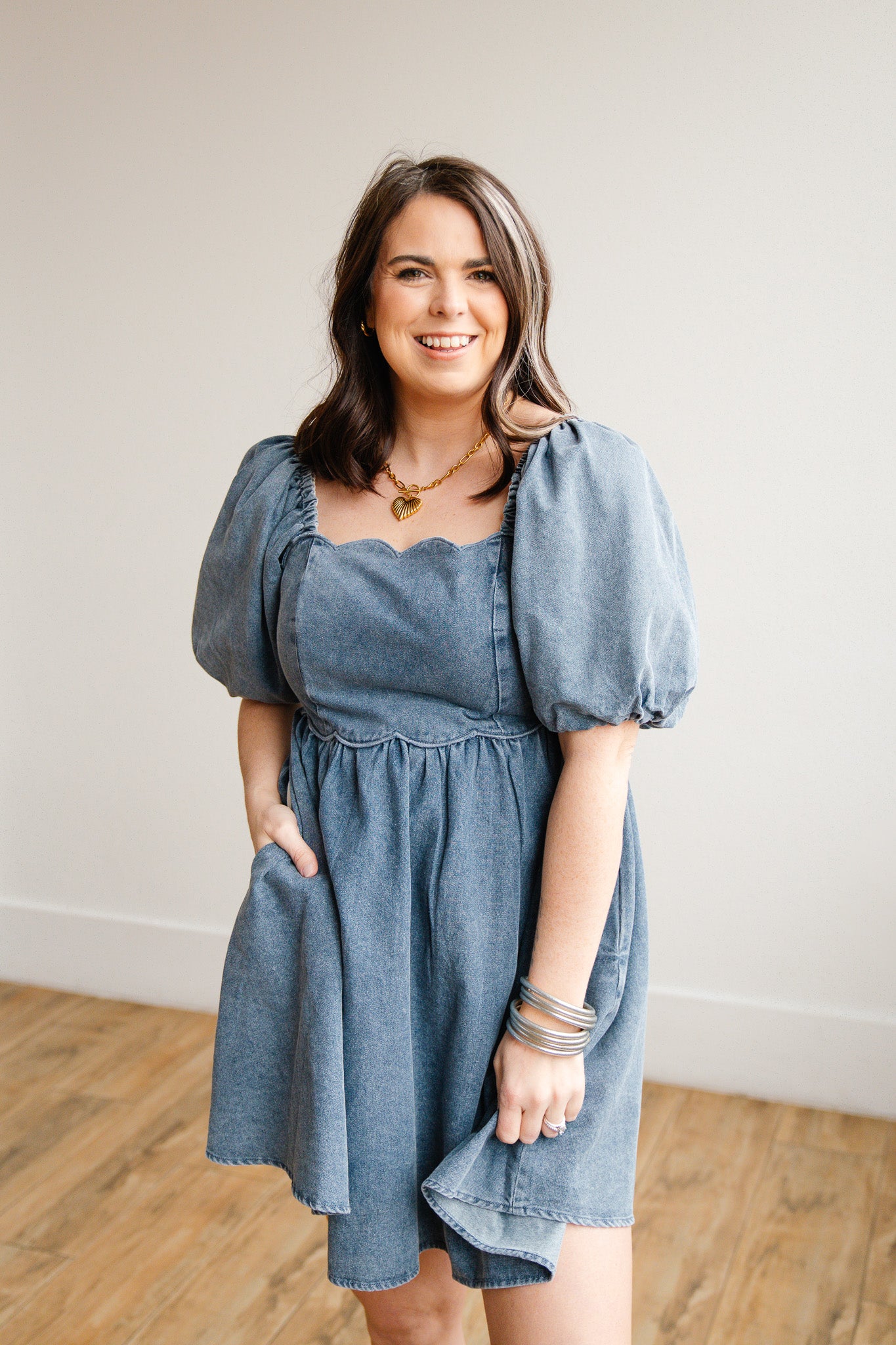 Scallop Denim Dress