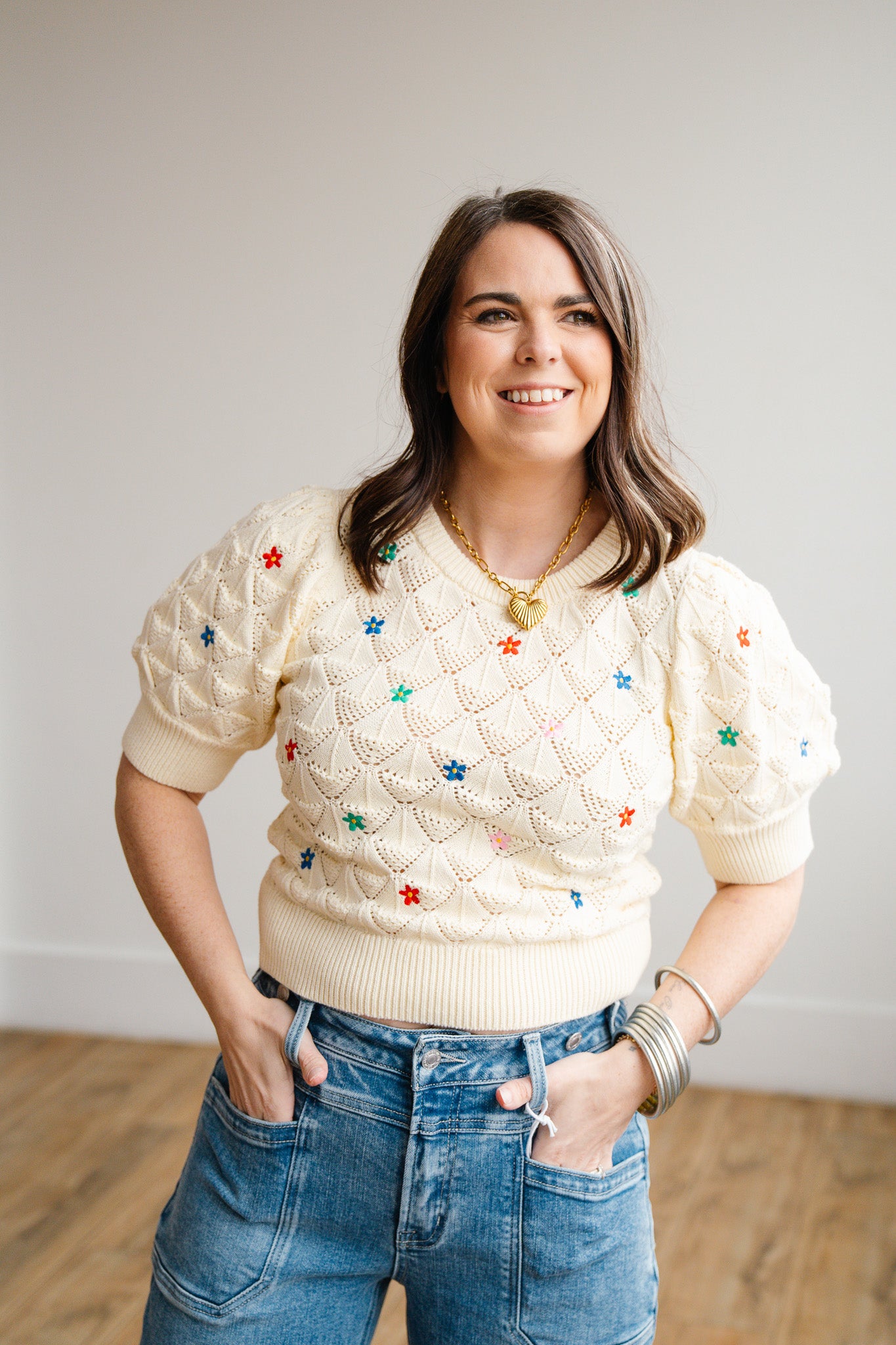 Emb Sweater Top