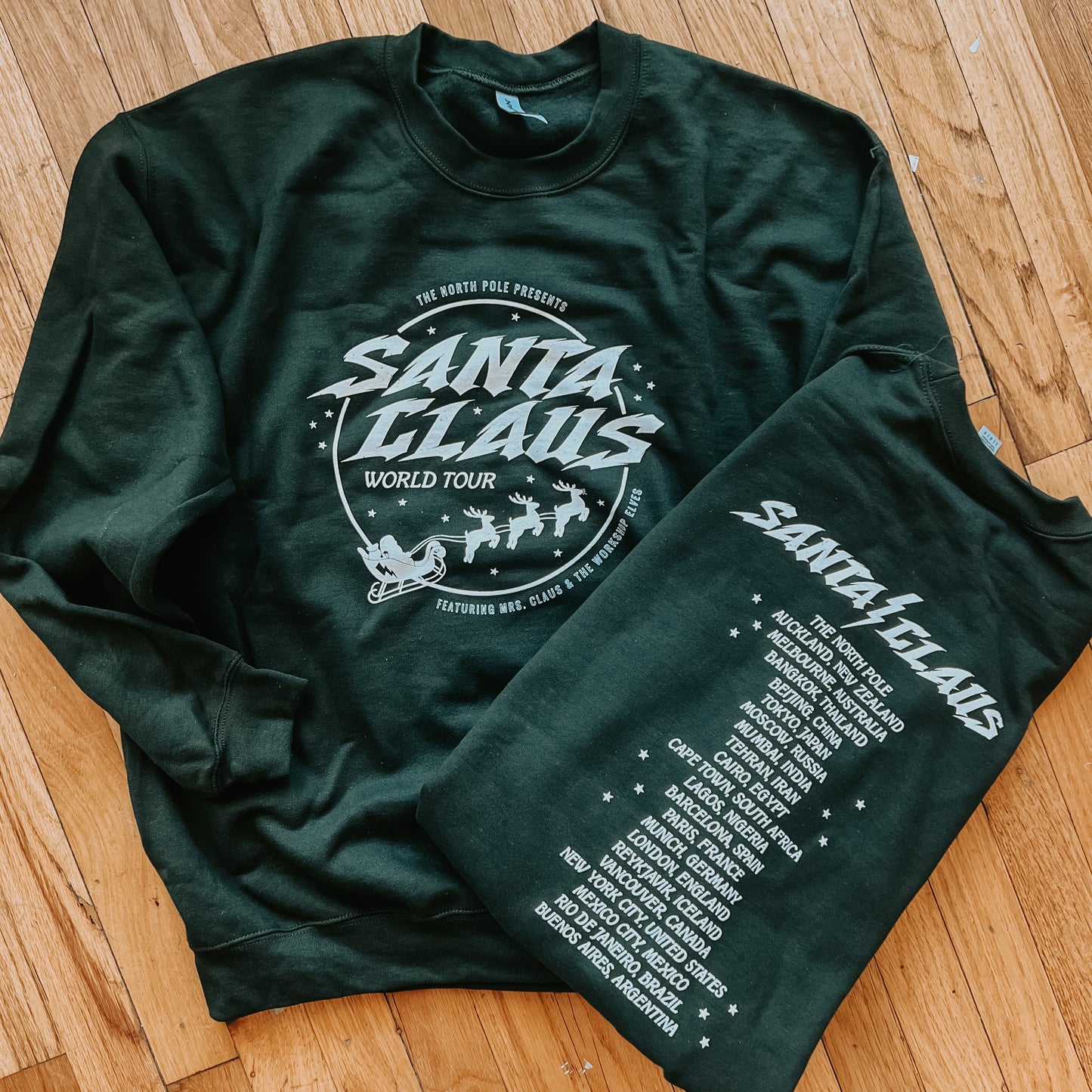 Santa World Tour Green Crewneck