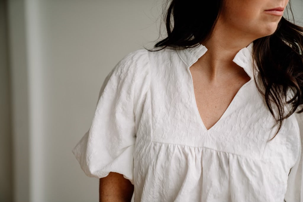 High Collar Jacquard Blouse