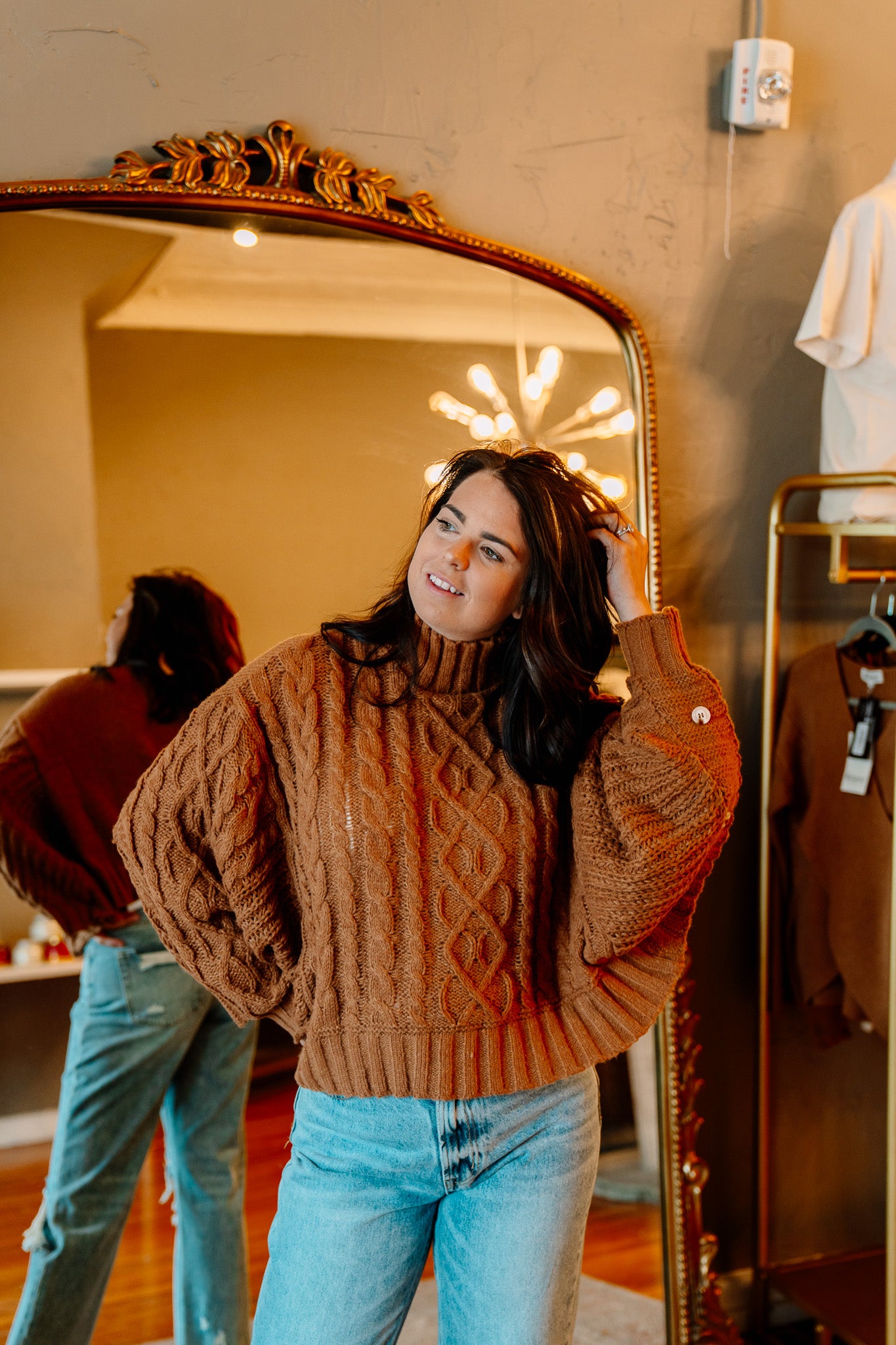 Camel Cable Knit Sweater