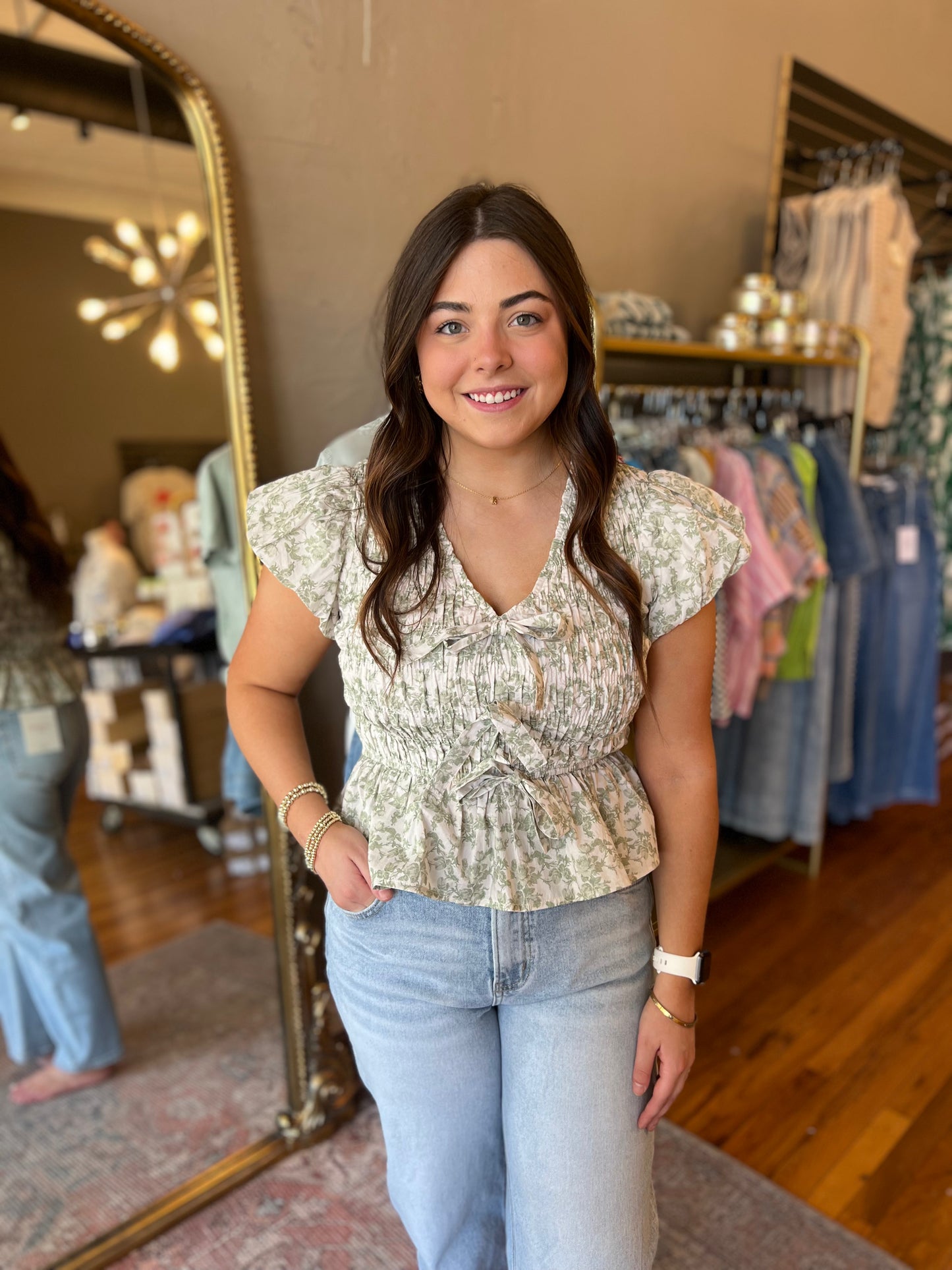 Bubble Sleeve Floral Top