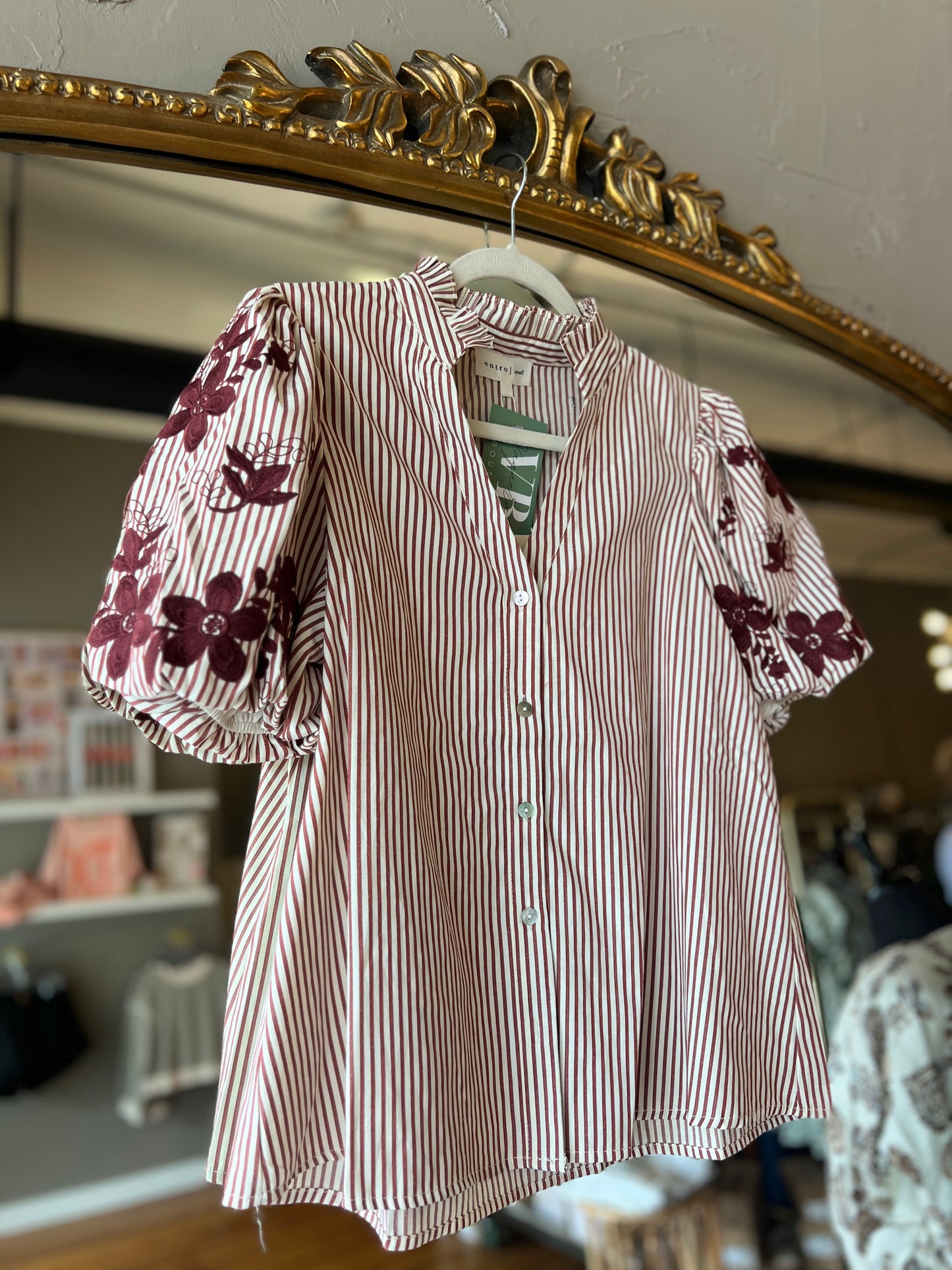 Burgundy Embroidered Sleeve Top