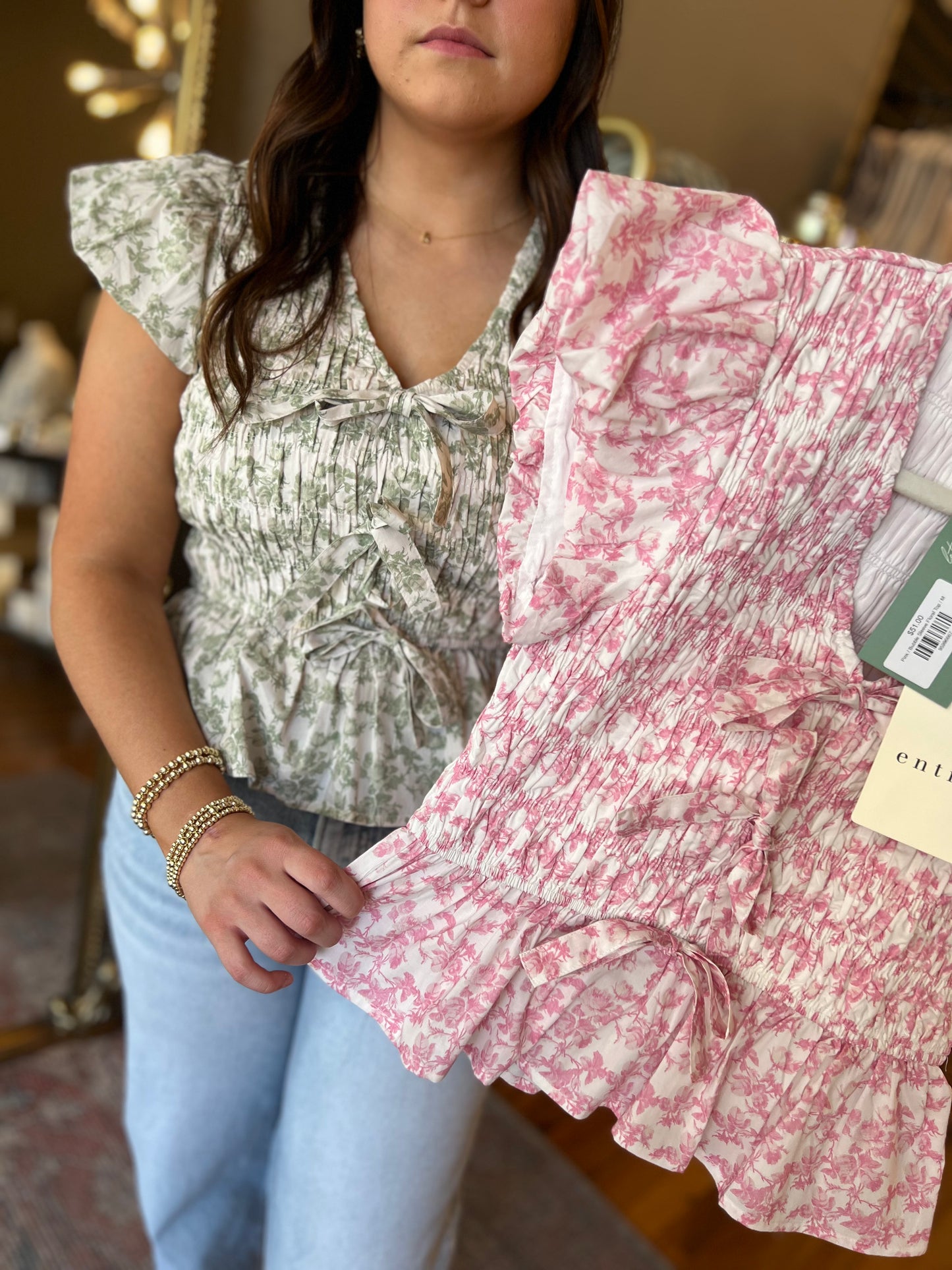 Bubble Sleeve Floral Top
