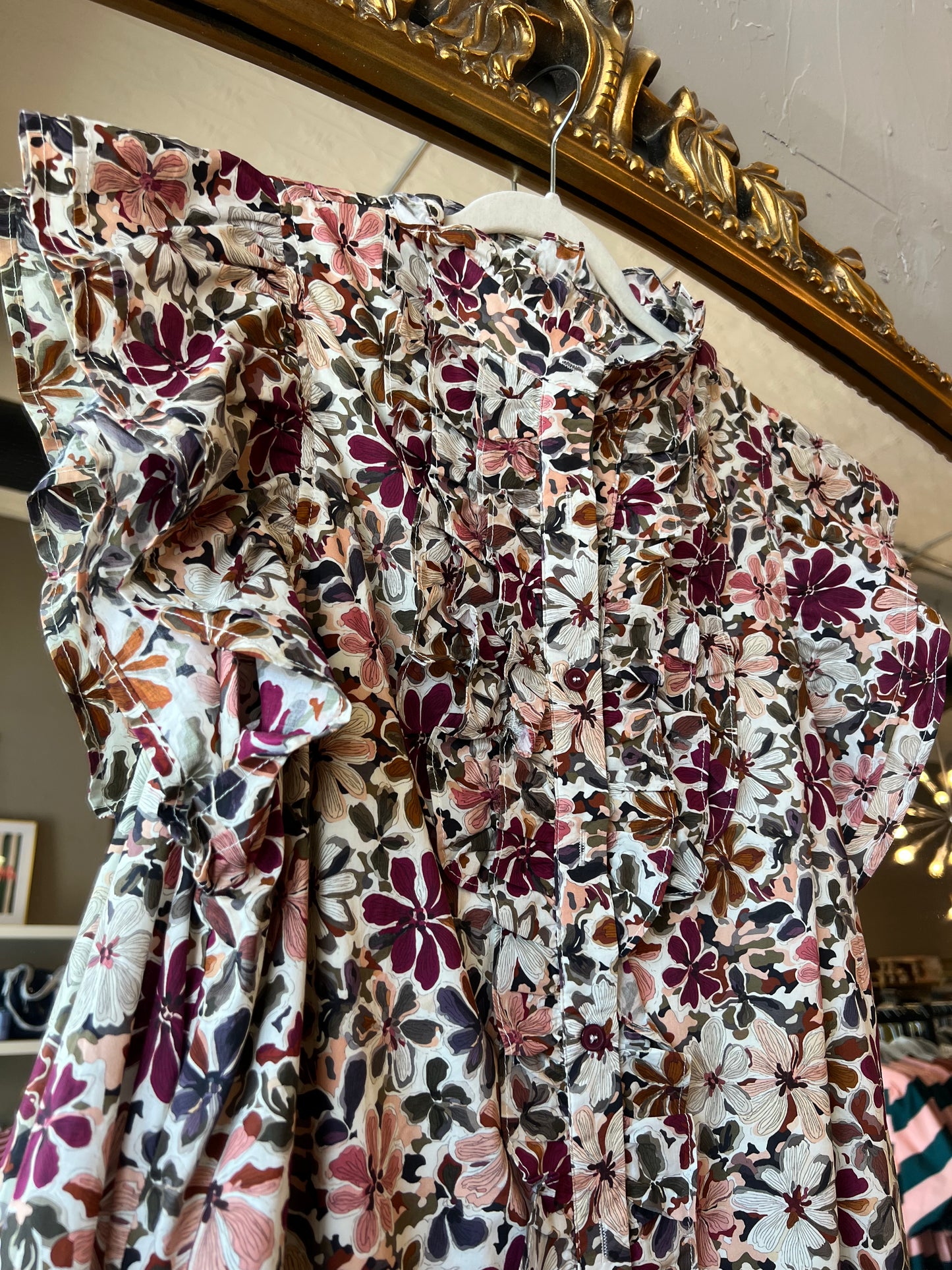 Wine Floral Flutter Dress