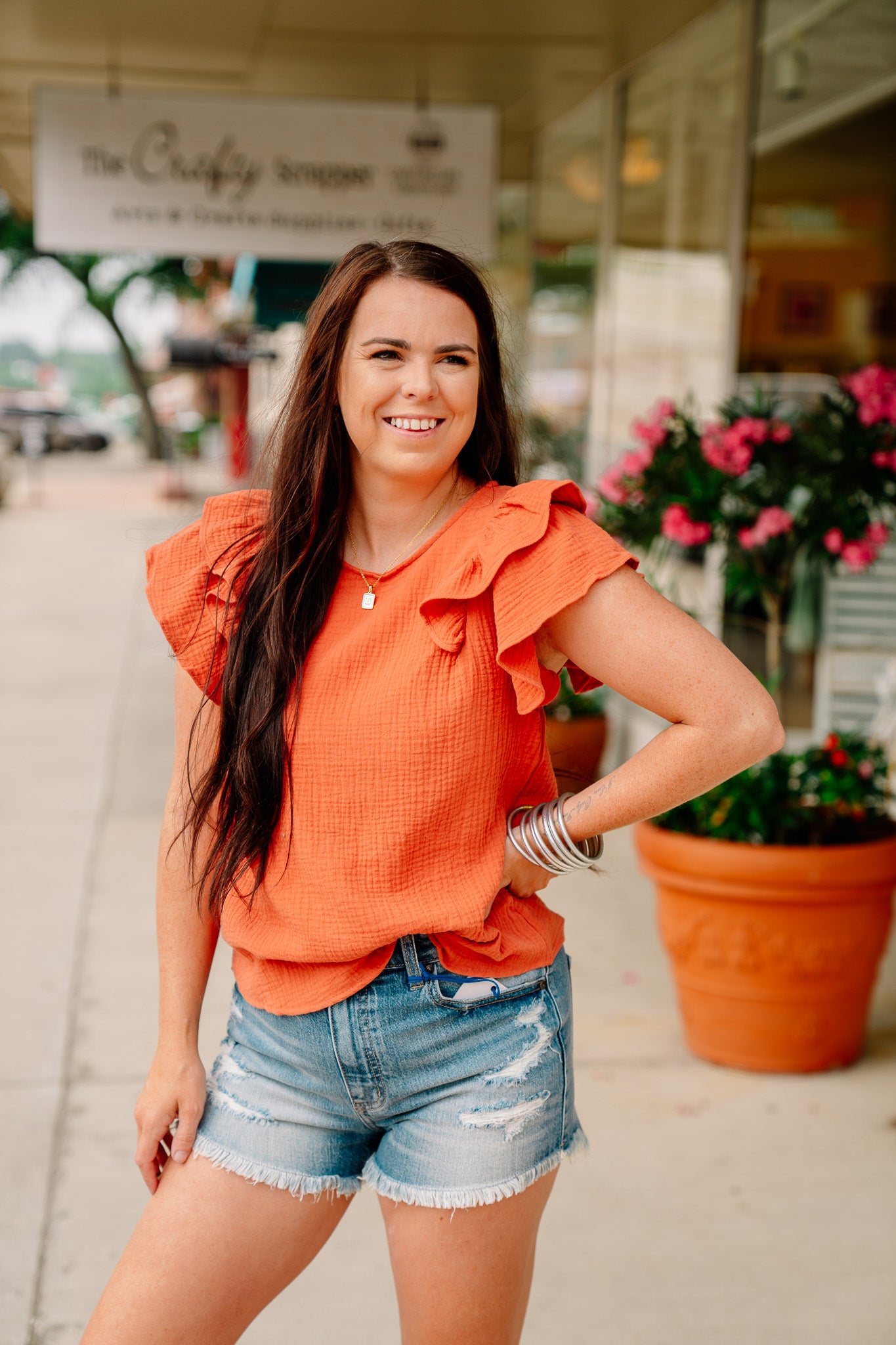 Gauze Ruffled Sleeve Top