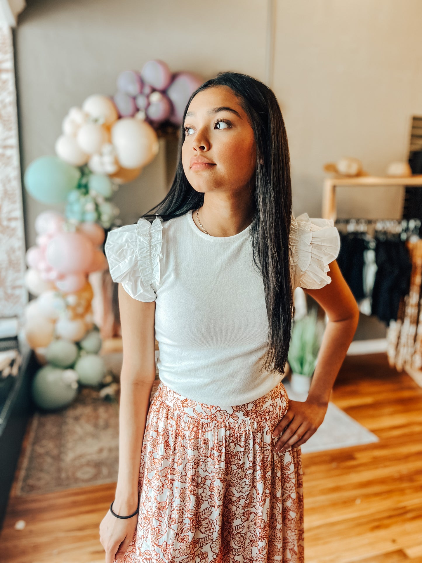 White Ribbed Ruffle Top