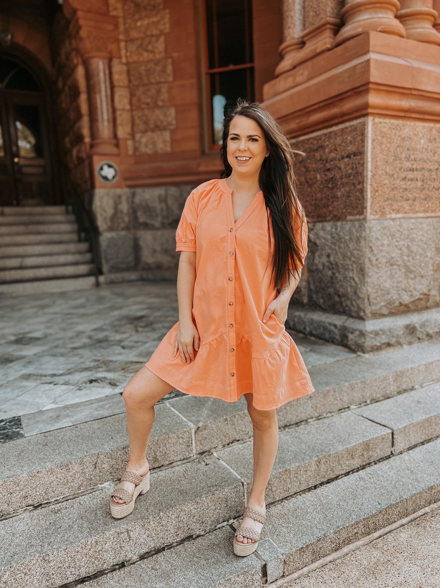V-Neck Button Up Mini Dress