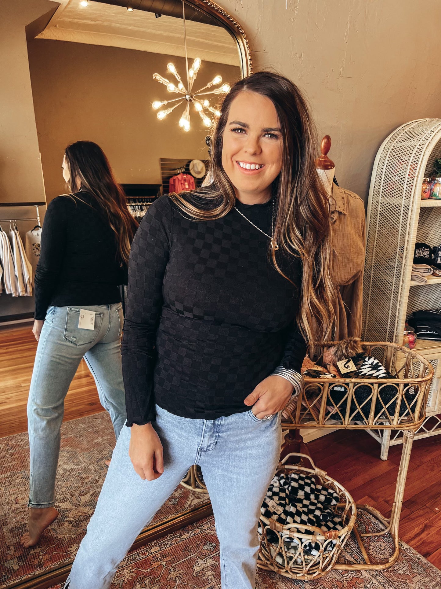 Black Checkered Fitted top