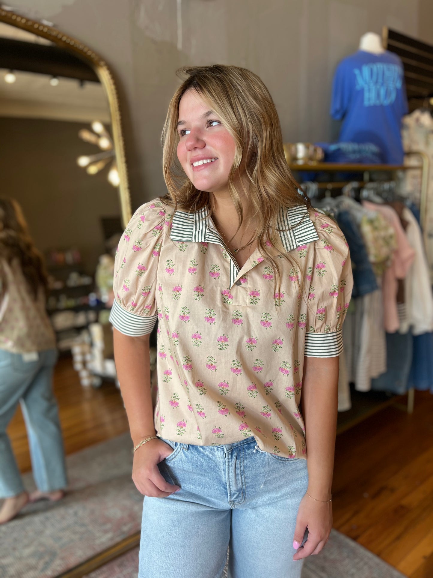 Contrast Poplin Top