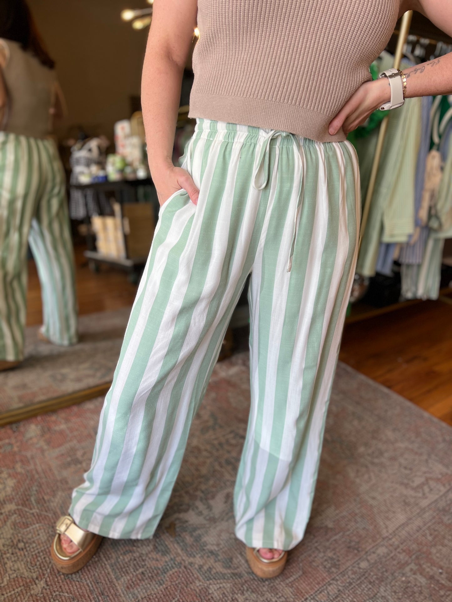 Green Tea Striped Pant