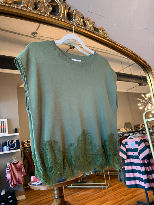 Olive Lace Knit Top