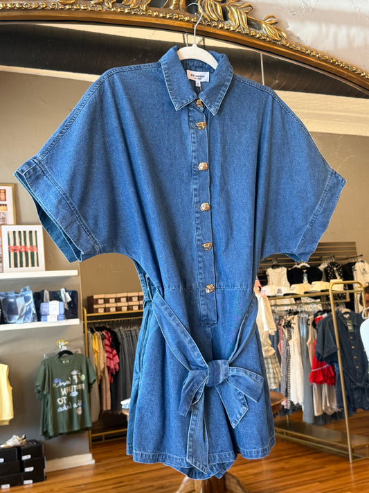 Denim Belted Romper