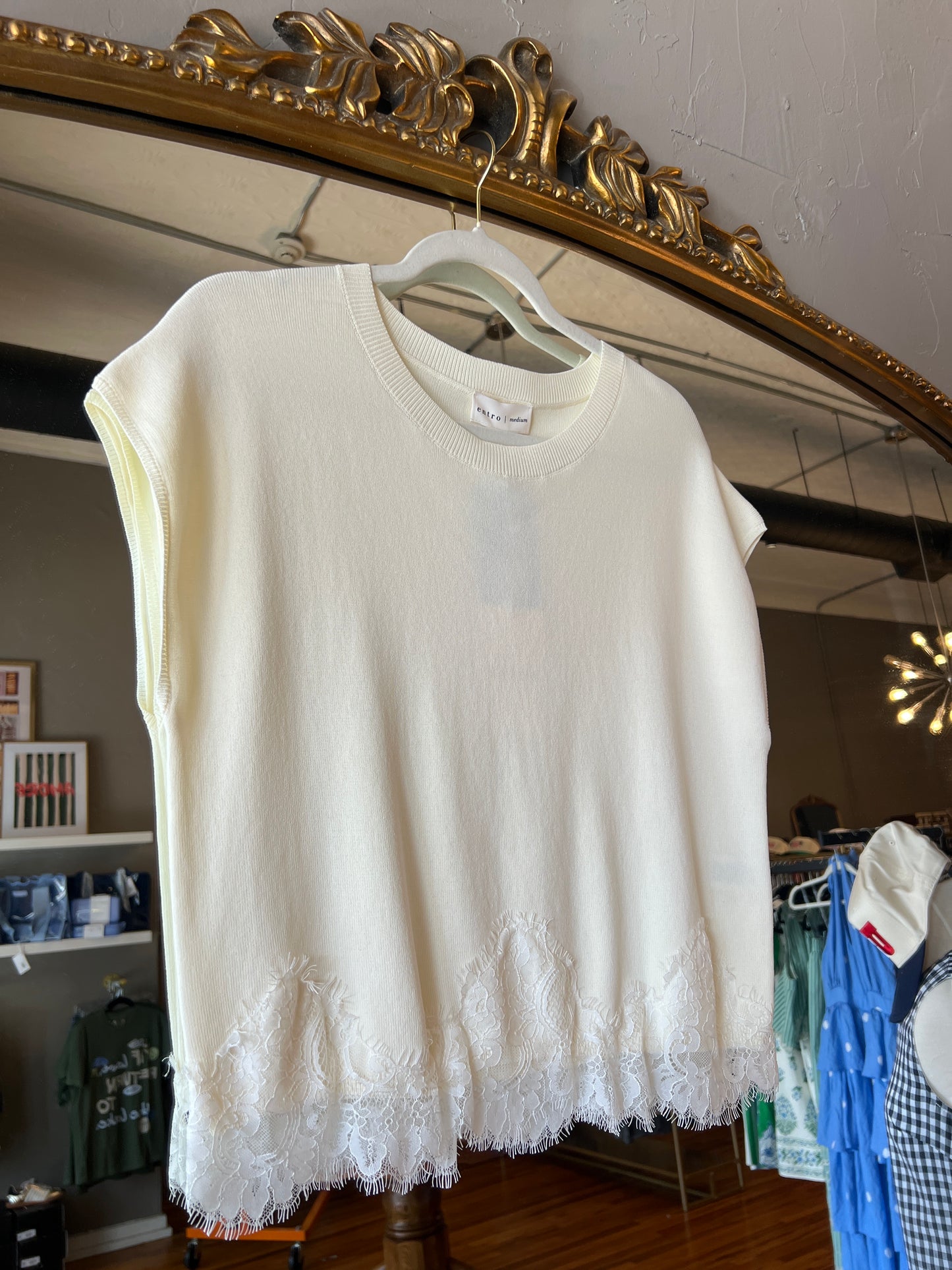 Cream Lace Trim Top