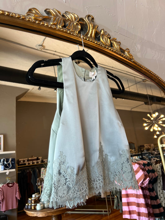 Sage Lace Trim Silky Top