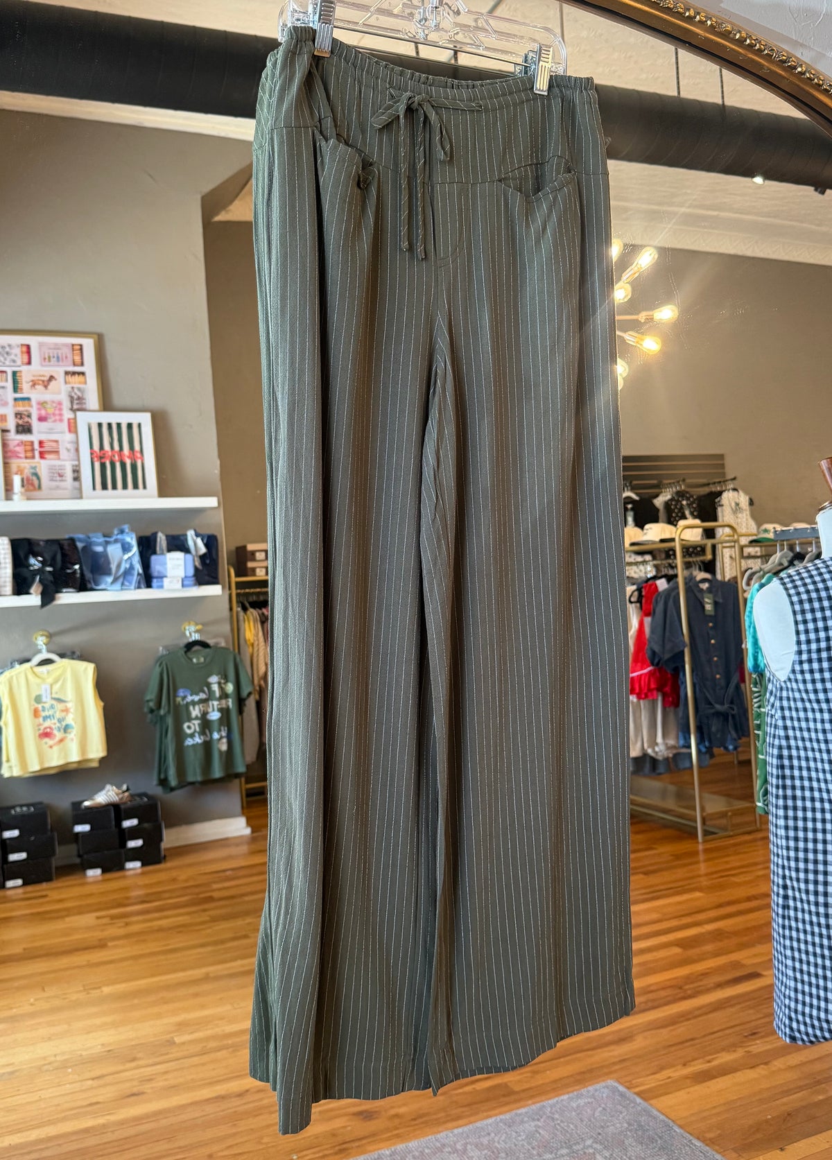 Olive Stripe Tie Pants