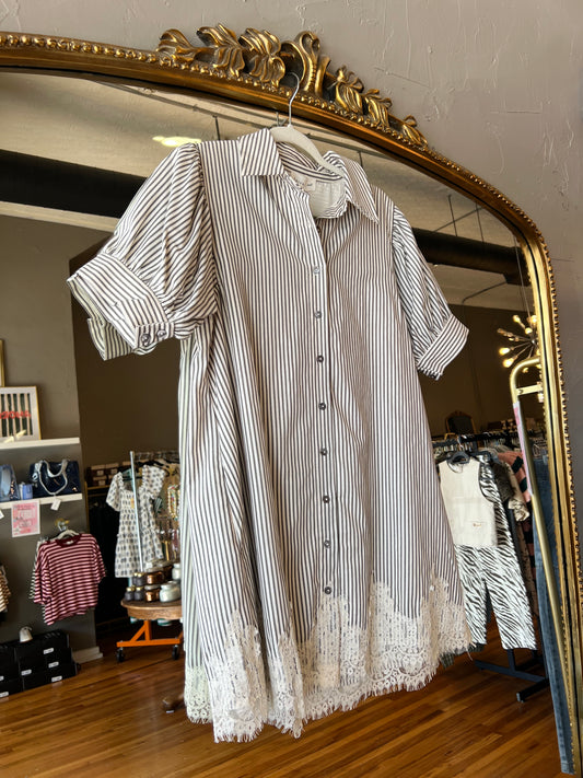 Lace Trim Striped Dress