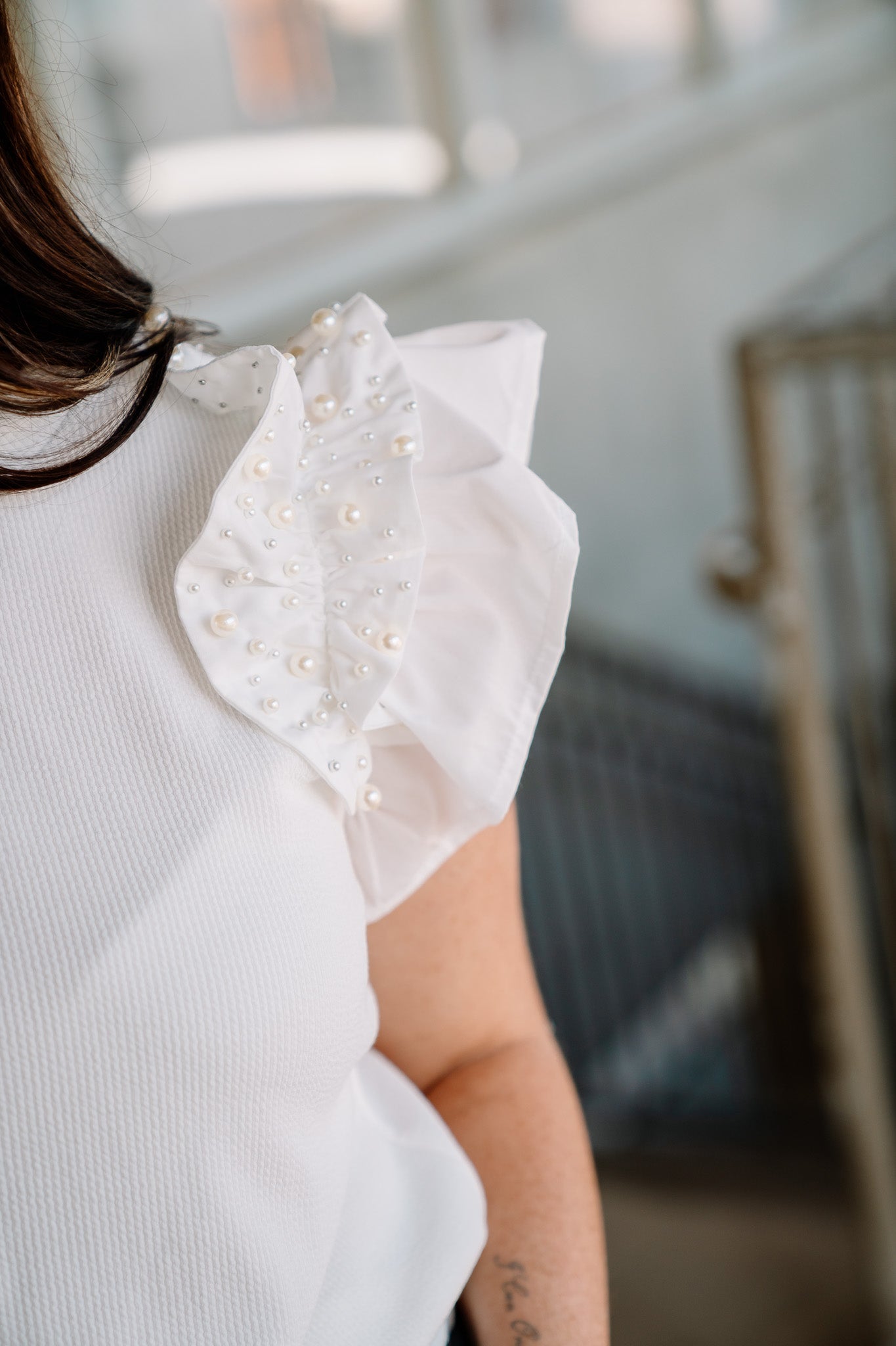 Pearl Ruffle Sleeve Top