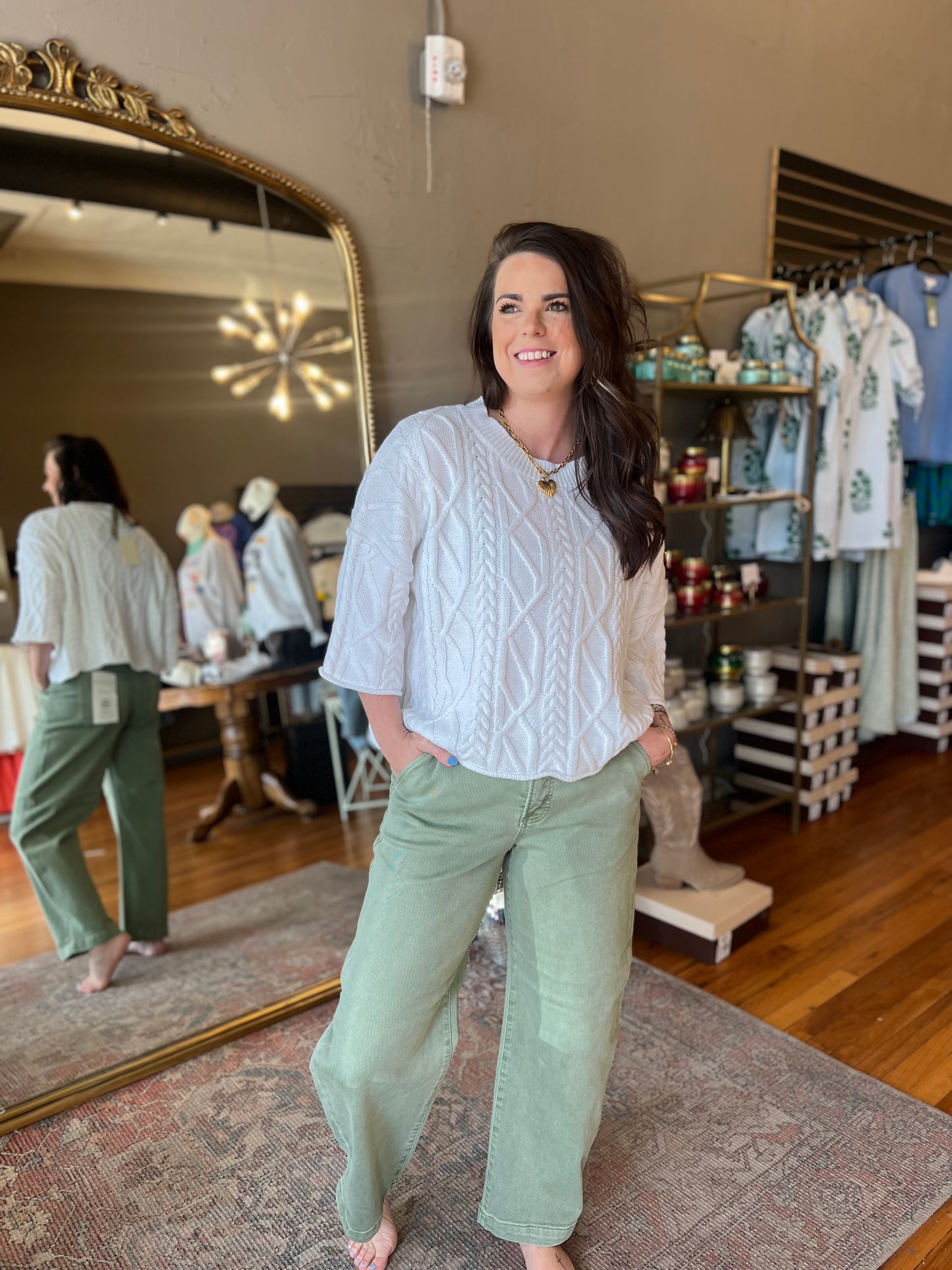Olive High Rise Barrel Pant