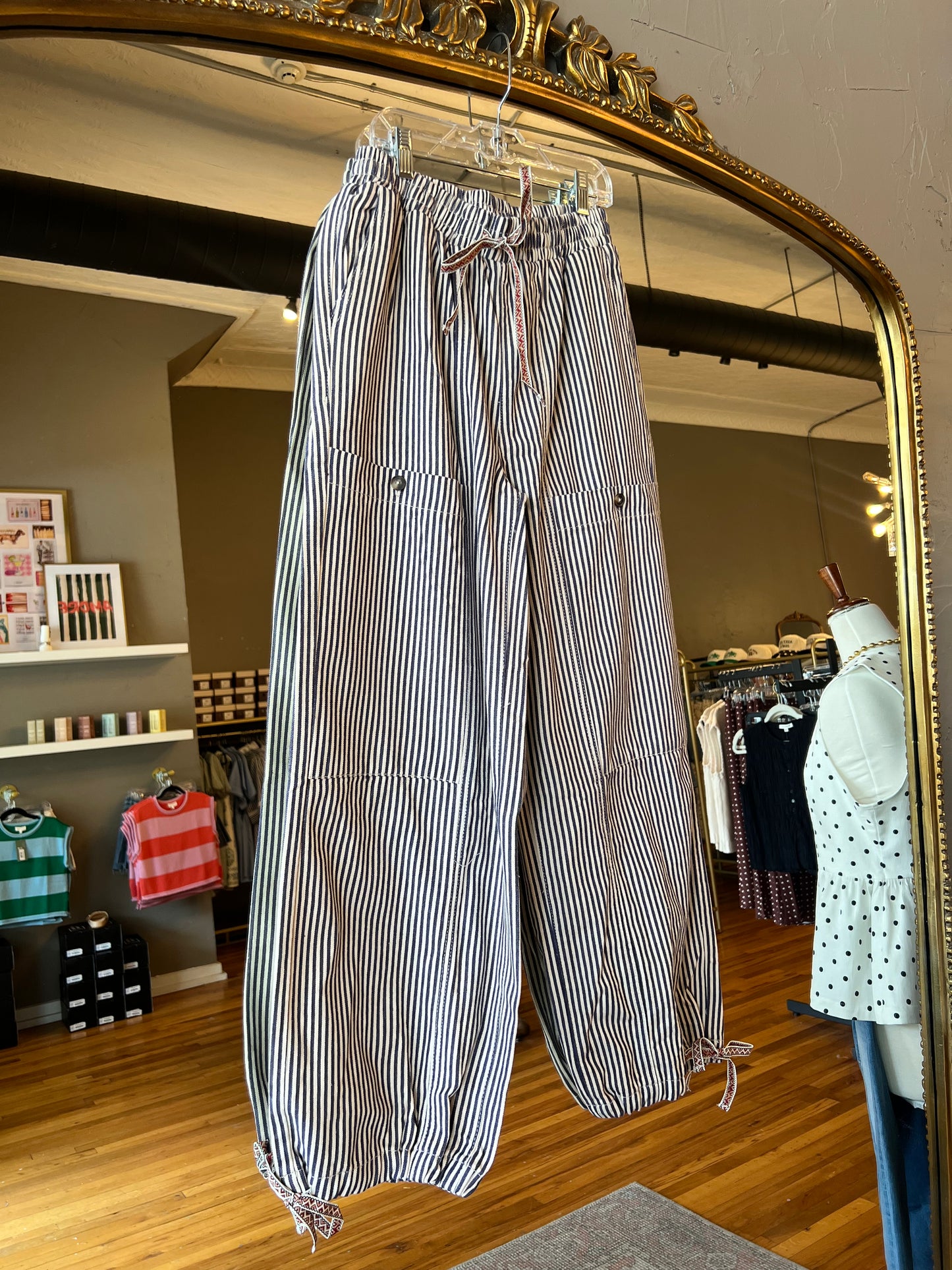 Stripe Button Patch Pants