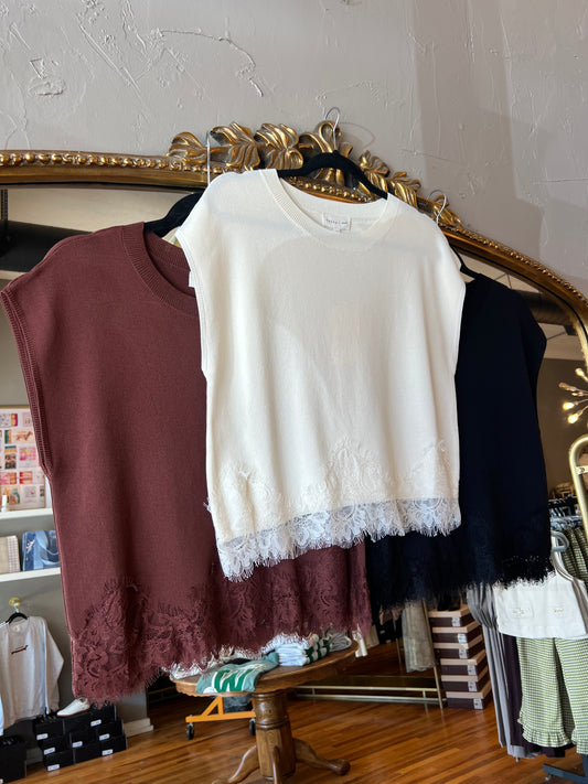 Lacey Trim Knit Top