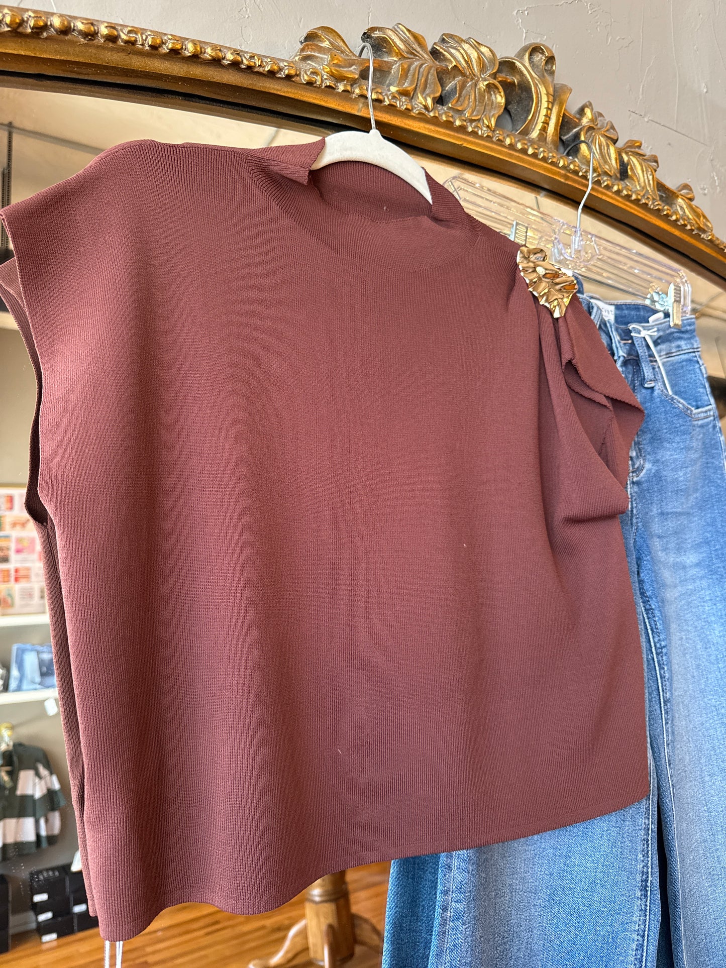 Brown Brooch Top
