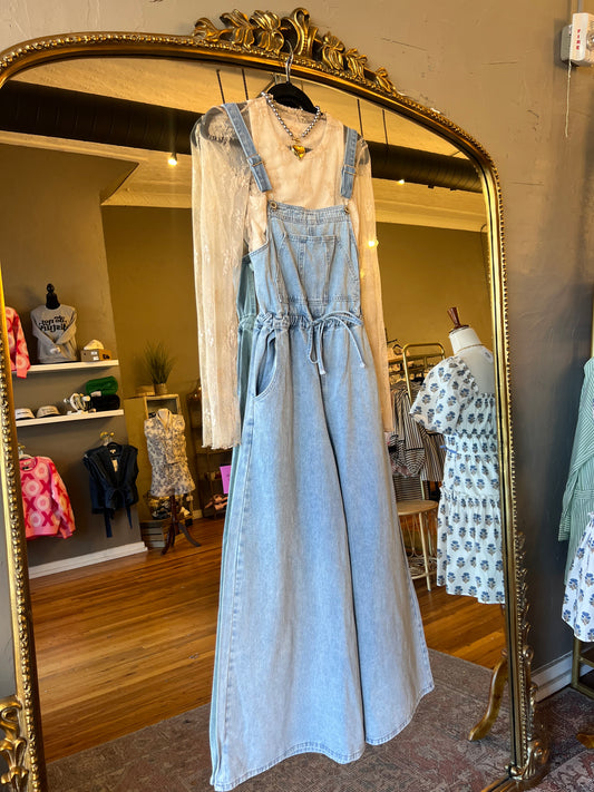 Denim Drawstring Overalls