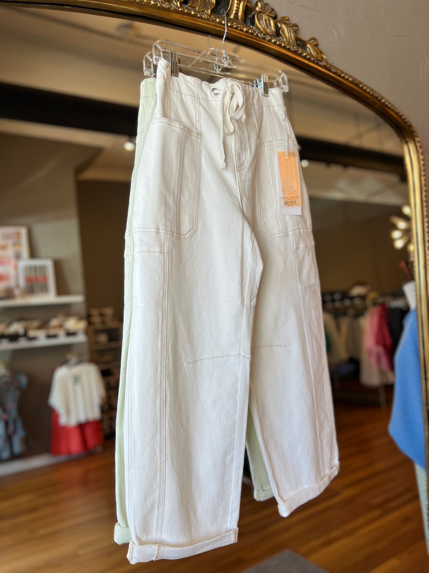 Cream Cargo Barrel Pants