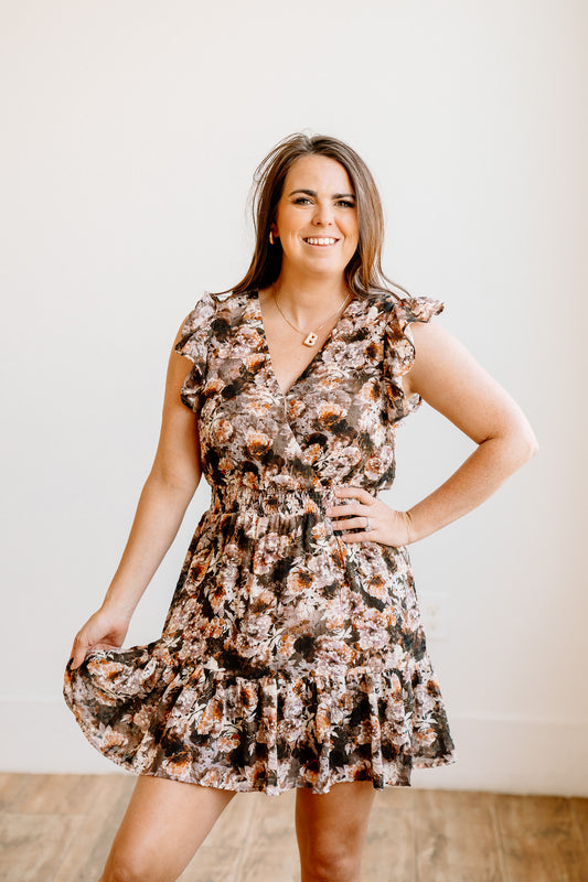 Mocha Dip Floral Dress