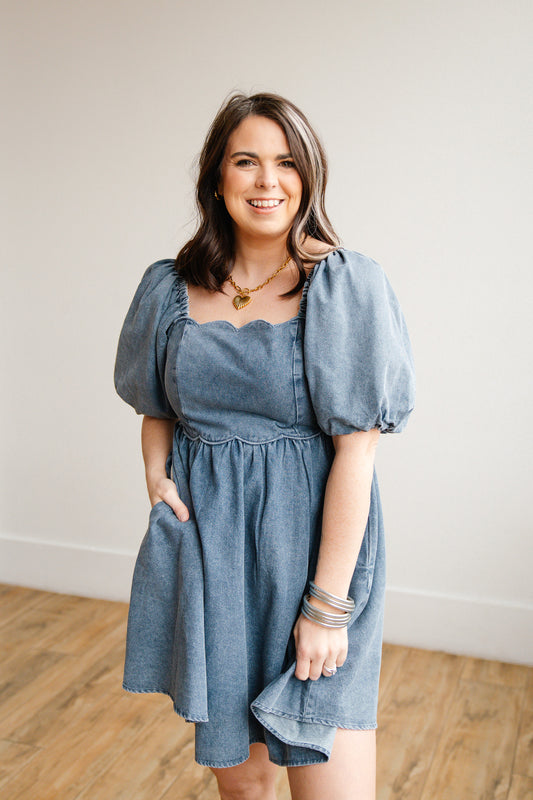 Scallop Denim Dress