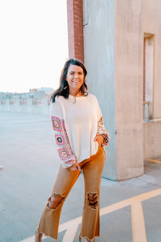 Ivory Crochet sleeve Sweater