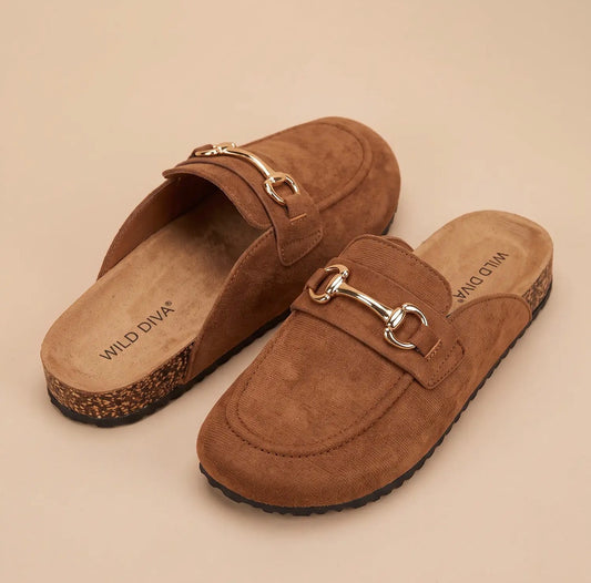 Camel Suede Clog Mules