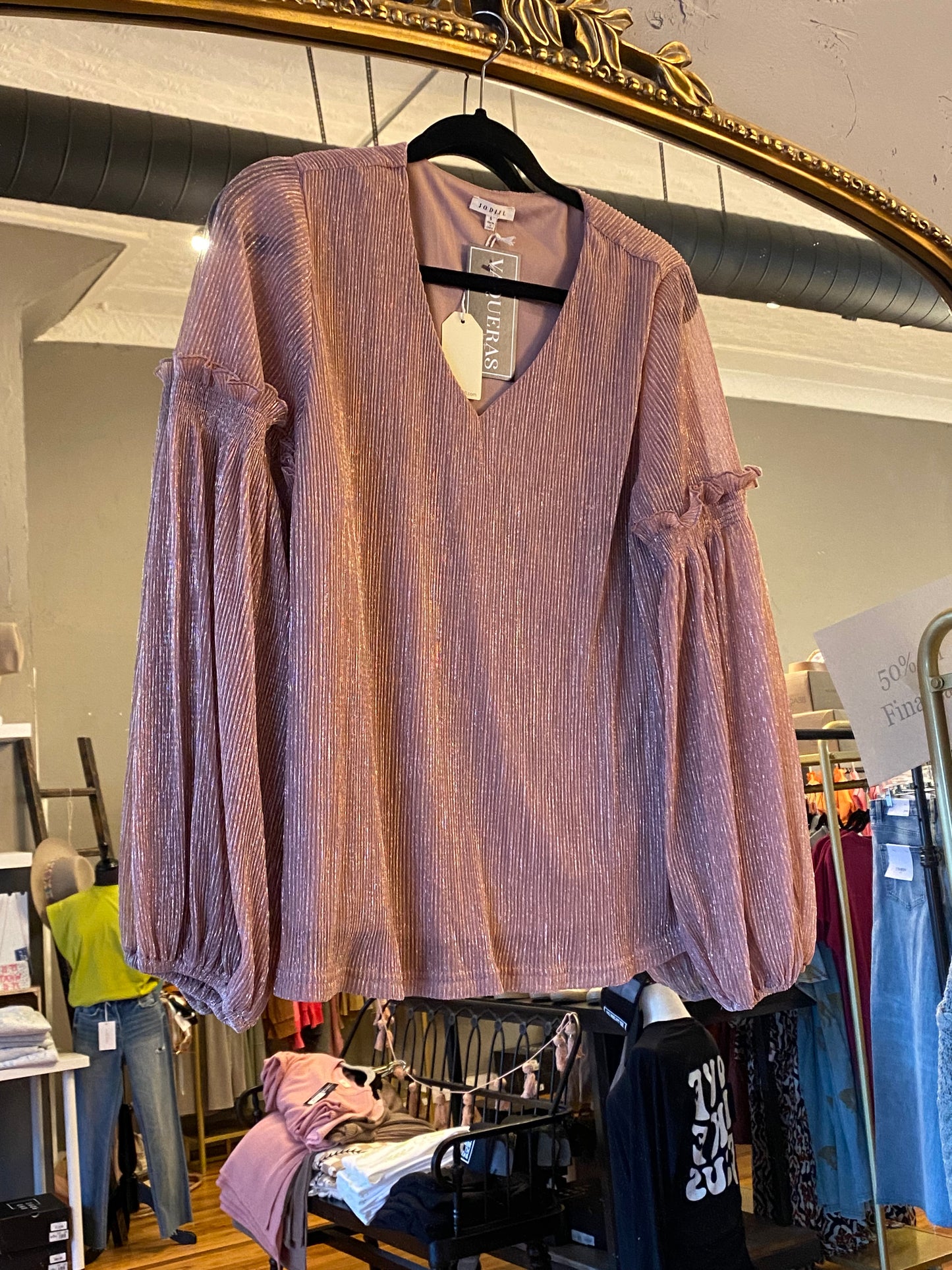 Glow Textured-Stripe V-neck Top