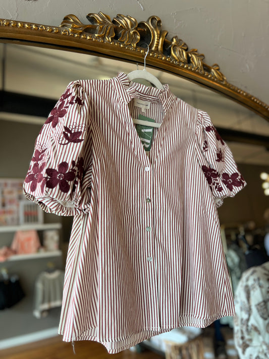 Burgundy Embroidered Sleeve Top